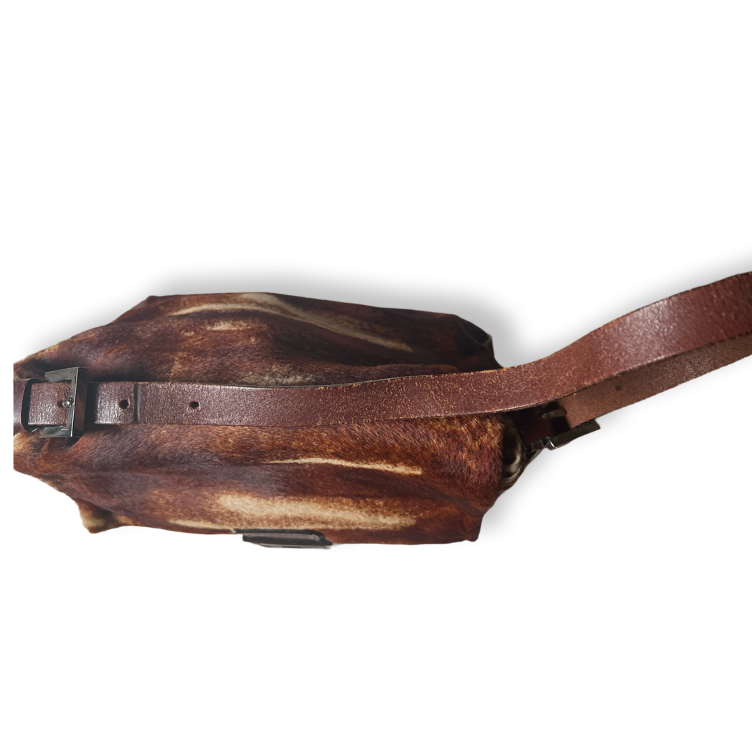 Fendi retro mama baguette western cow pattern hair brown leather