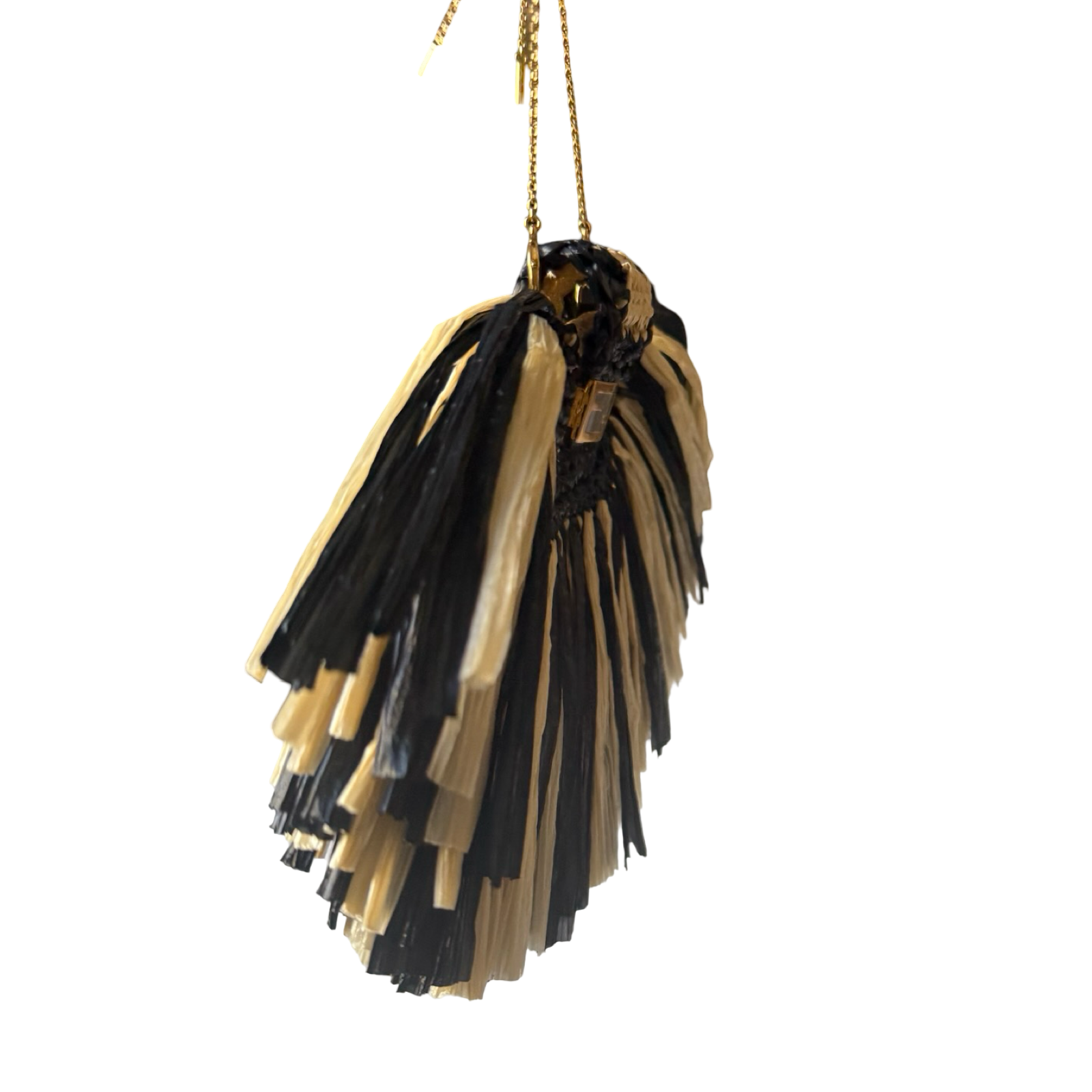 Authentic Fendi Raffia Pico Baguette pendant bag with jewelry chain multi use