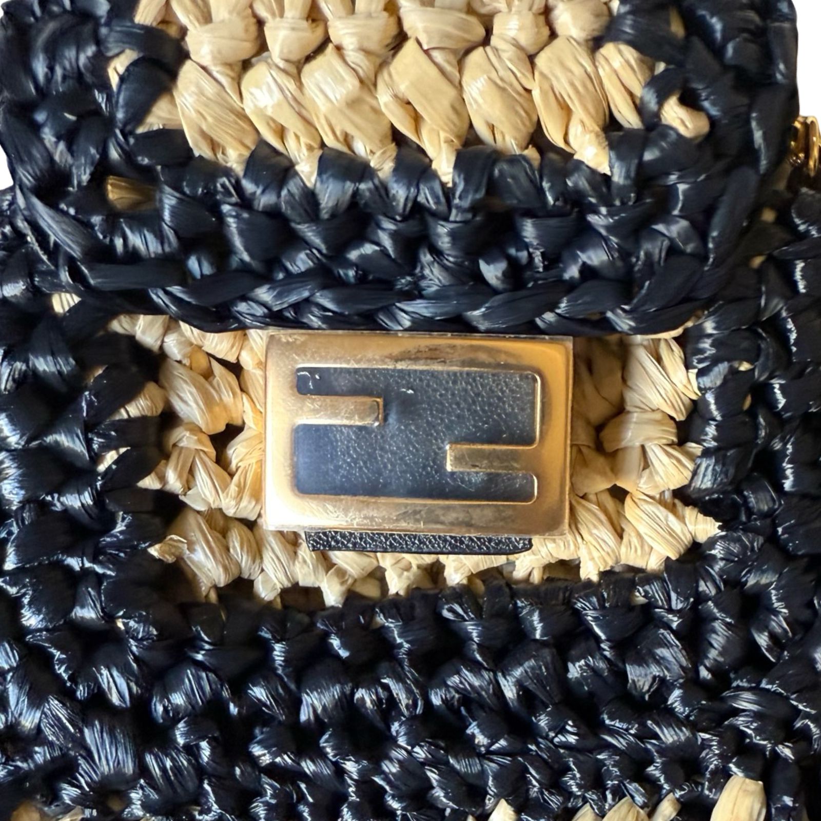 Fendi authentic raffia woven micro mini baguette chain jewelry piece multiwear