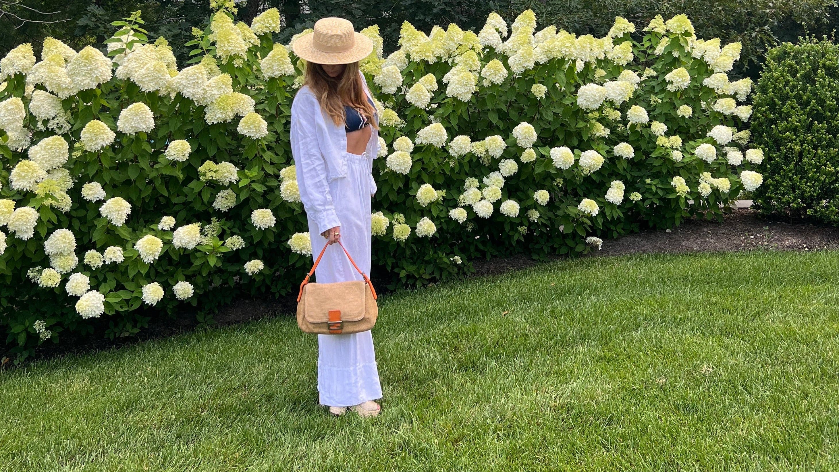 Fendi Mama Baguette Straw & Orange Leather