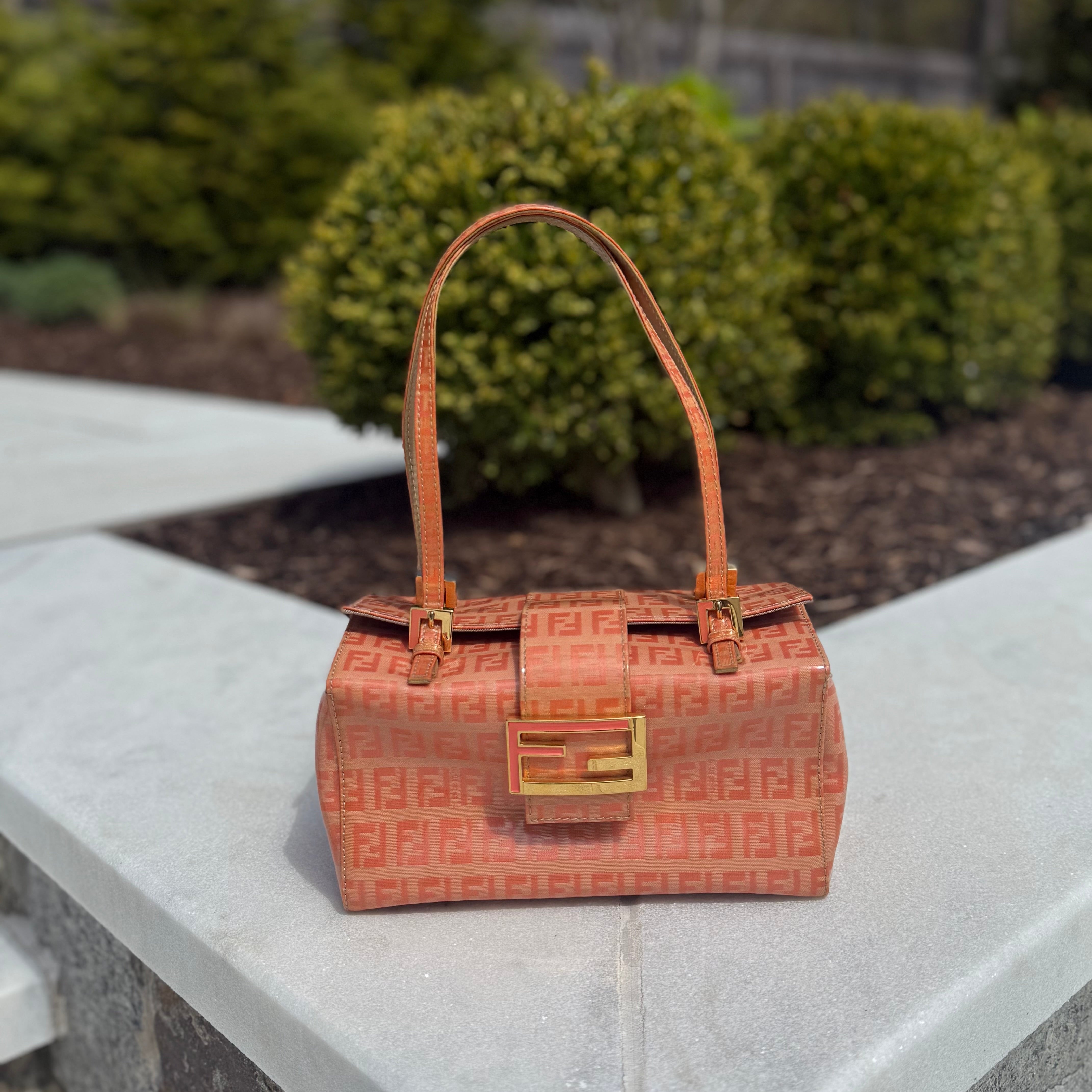 Vintage Fendi Vintage Box Baguette Patent Leather Orange Zucchino Authentic 00s y2k