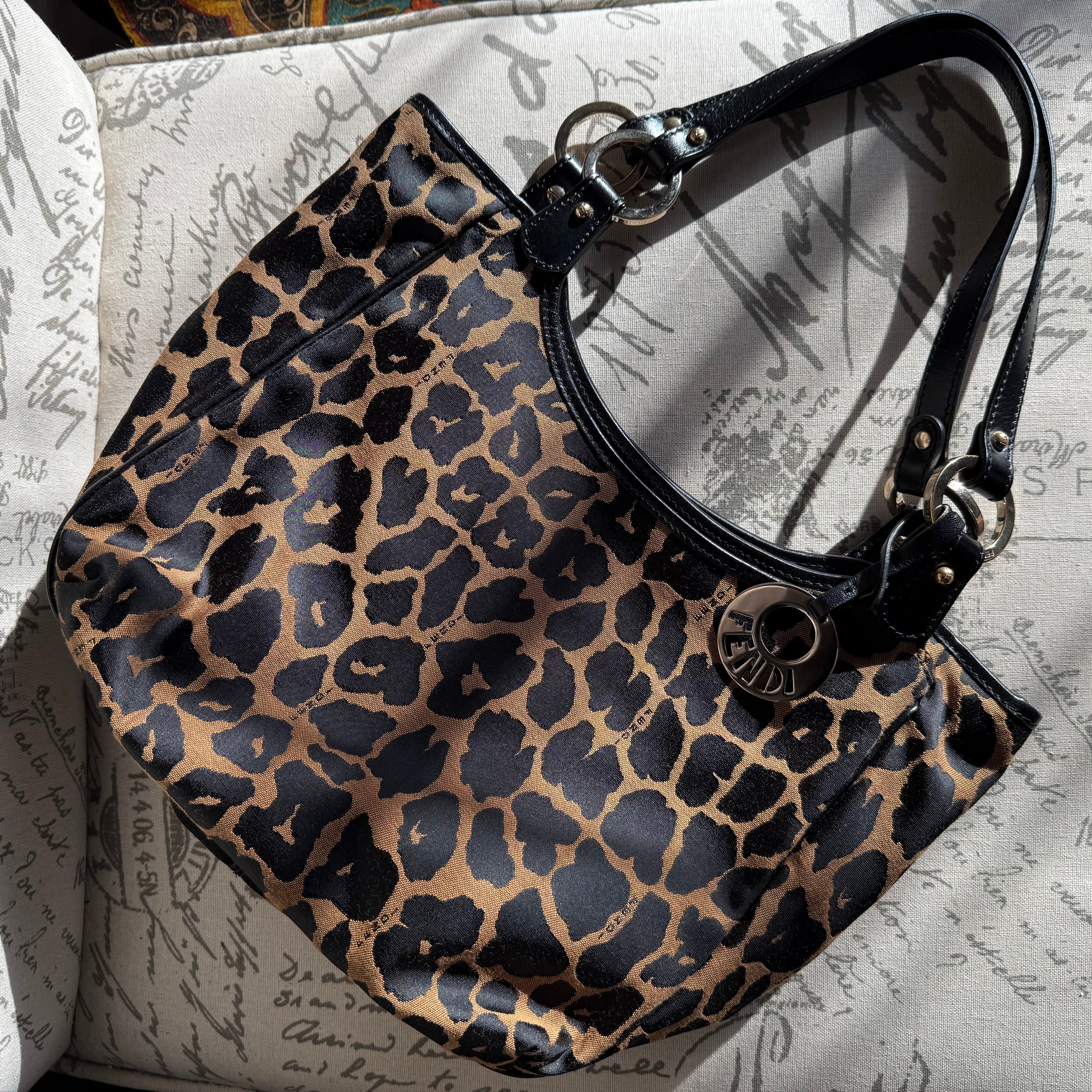 Fendi authentic vintage leopard tote with black leather