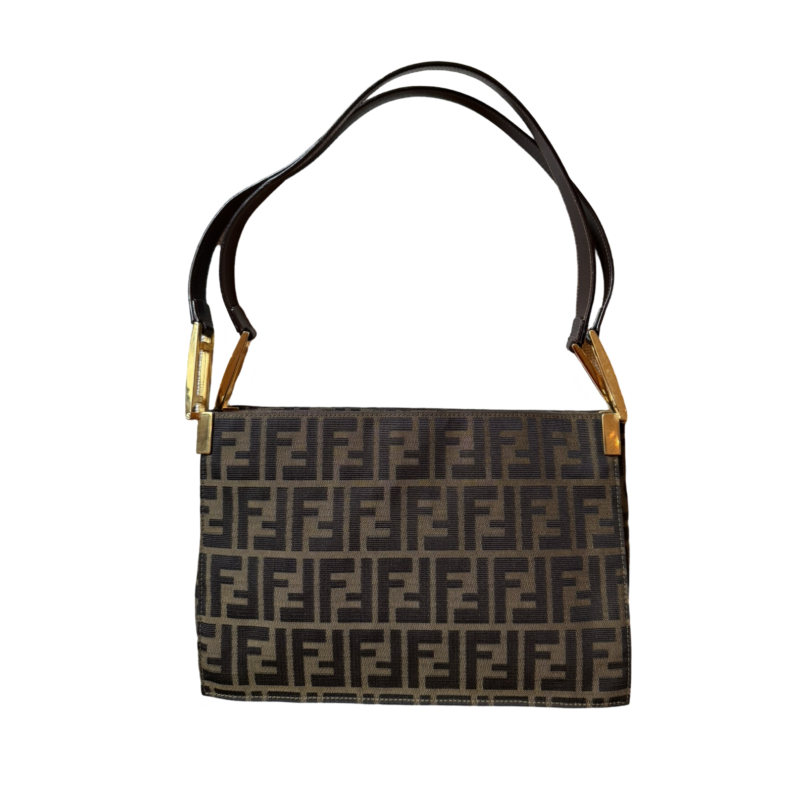 Fendi Vintage Authentic Signature Brown Pattern FF Shoulder Bag
