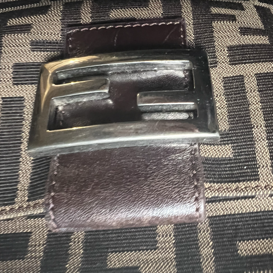 Fendi shoulder bag signature brown leather canvas authentic