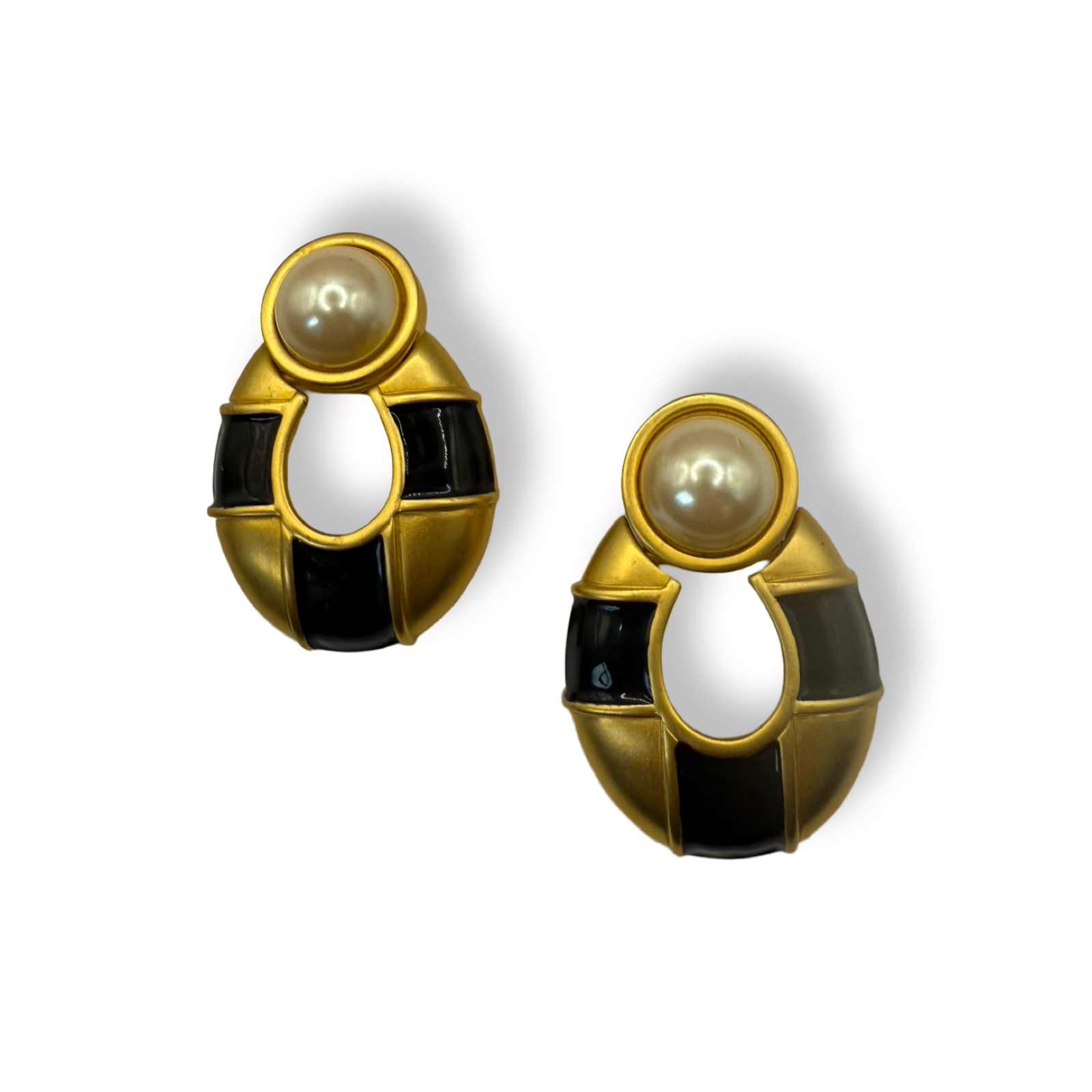 Givenchy authentic vintage oversized gold earrings black and gold with faux pearl