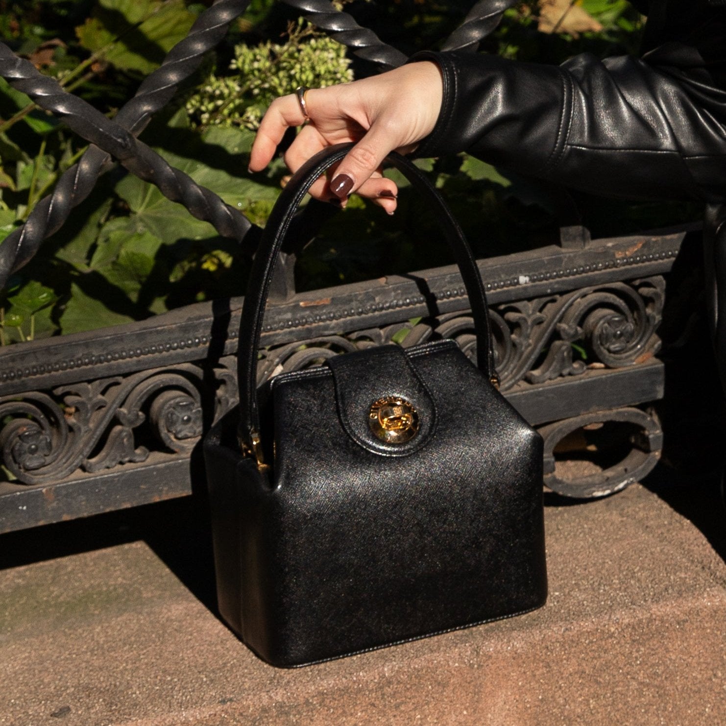 Givenchy structured handbag black leather gold hardware authentic