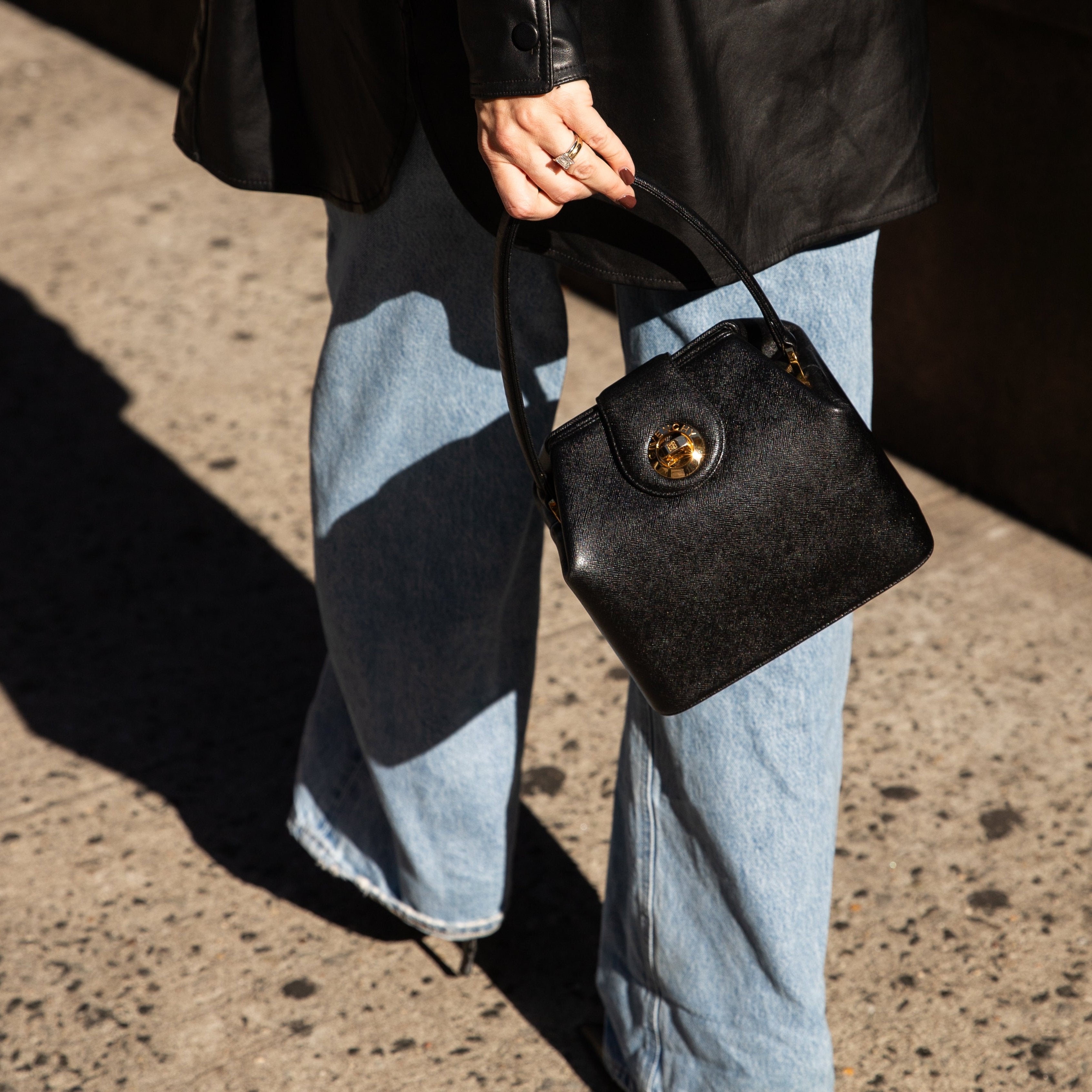 Givenchy Black Textured leather box shaped handbag structured vanity shape