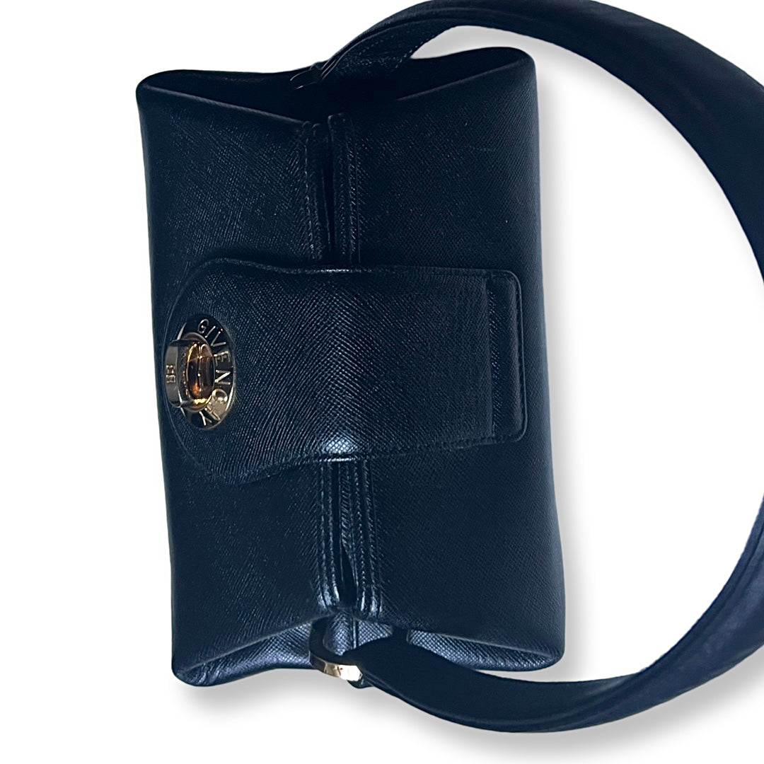 Givenchy old black leather textured structured handbag authentic gold hardware