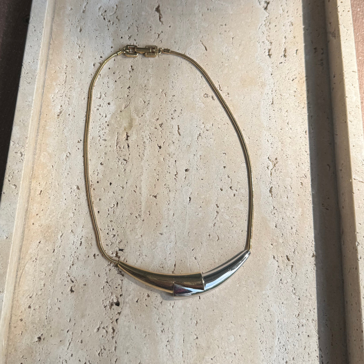 Givenchy Vintage Two tone Mixed Metal Choker necklace with snake chain silver and gold 1970s 70s authentic vintage