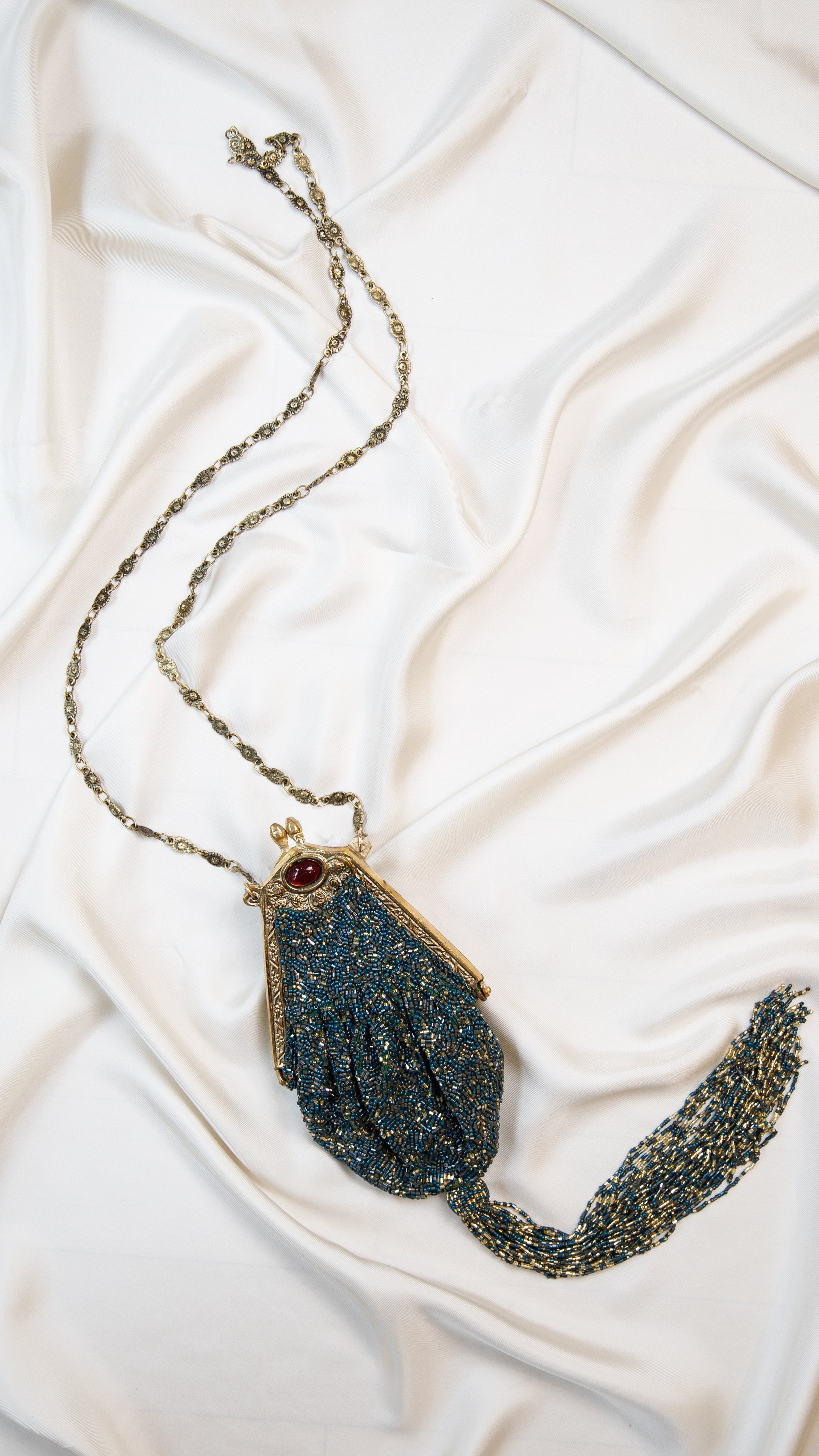 Hand made vintage inspired one of a kind fully beaded with tassel evening bag Island to East Side X the Vintage New Yorker
