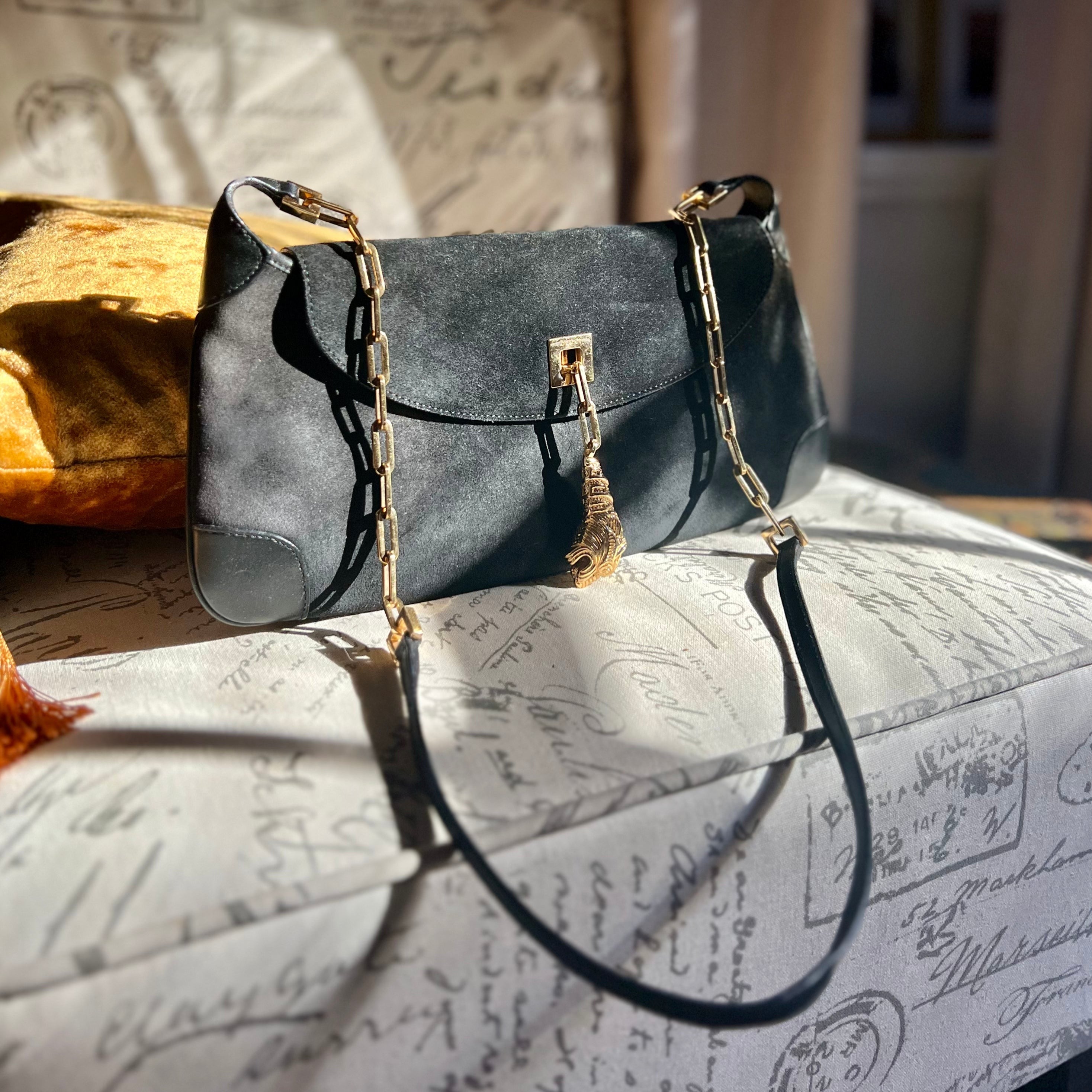 Gucci Tiger Charm Suede Runway Shoulder Bag