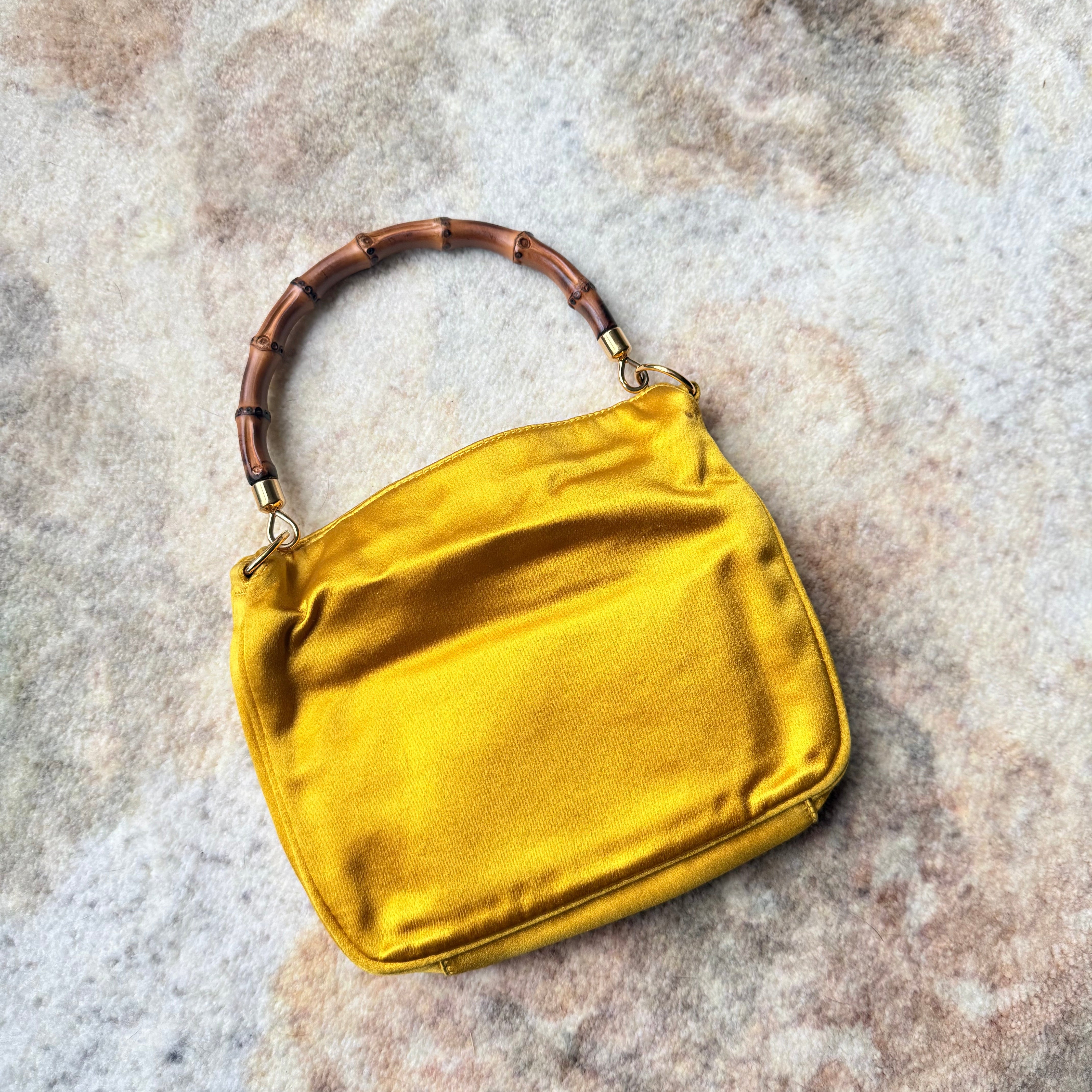 Gucci '00s Vintage Satin Bamboo two way mini bag authentic Tom Ford era yellow satin