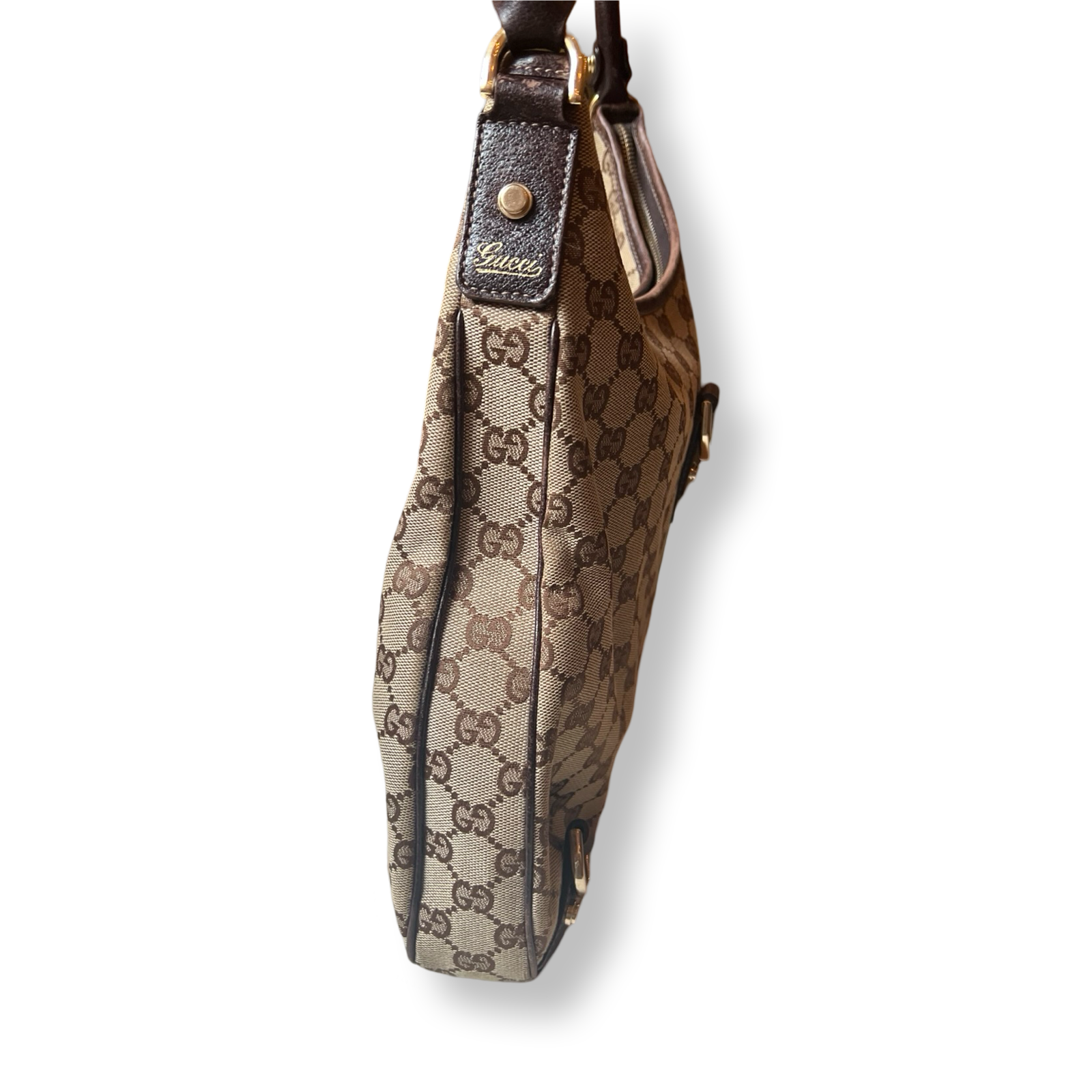 Gucci Signature Pattern Shoulder Bag Brown Leather Authentic