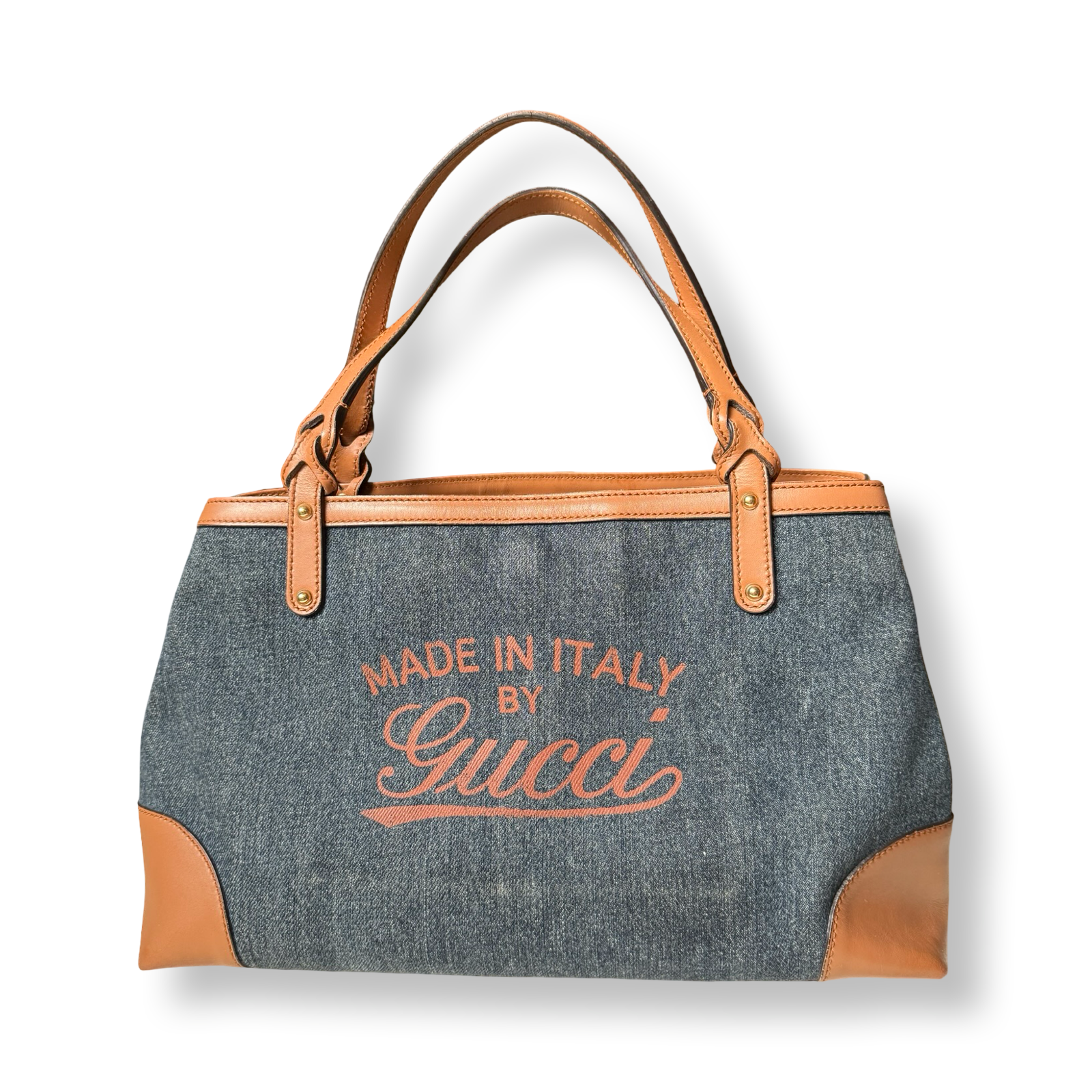 Gucci Authentic 2010s Denim made in Italy craft tote brown leather adjustable