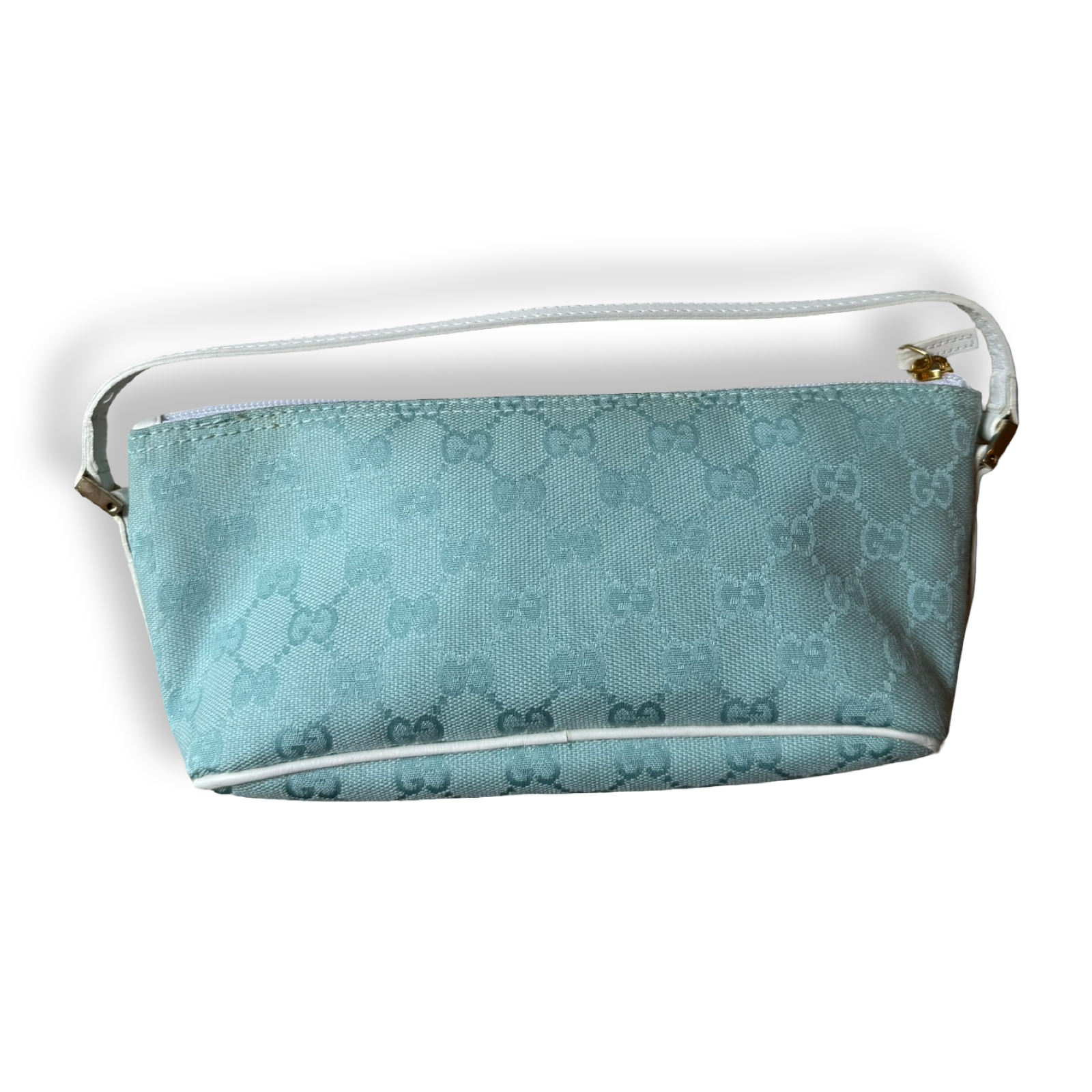 gucci GG vintage 2000s boat shaped pochette handbag light blue and white