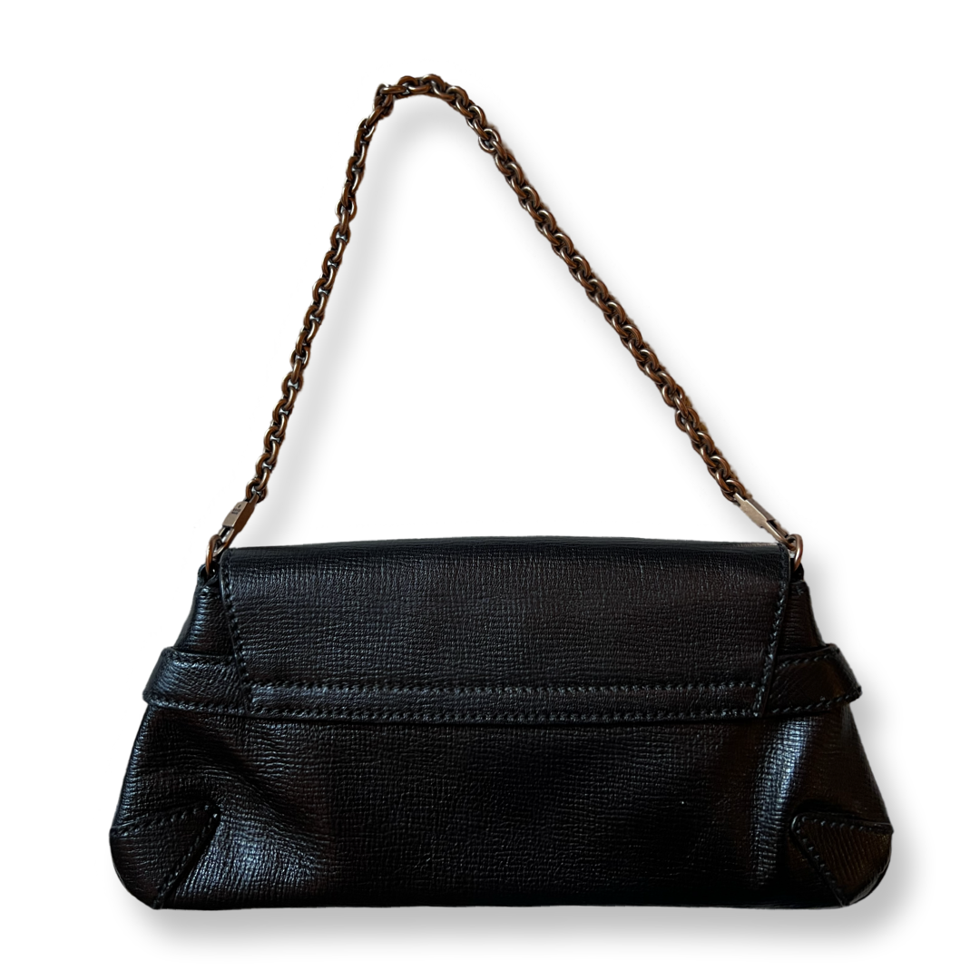 Gucci Black Leather Gold Hardware horesbit clutch bag with shoulder chain