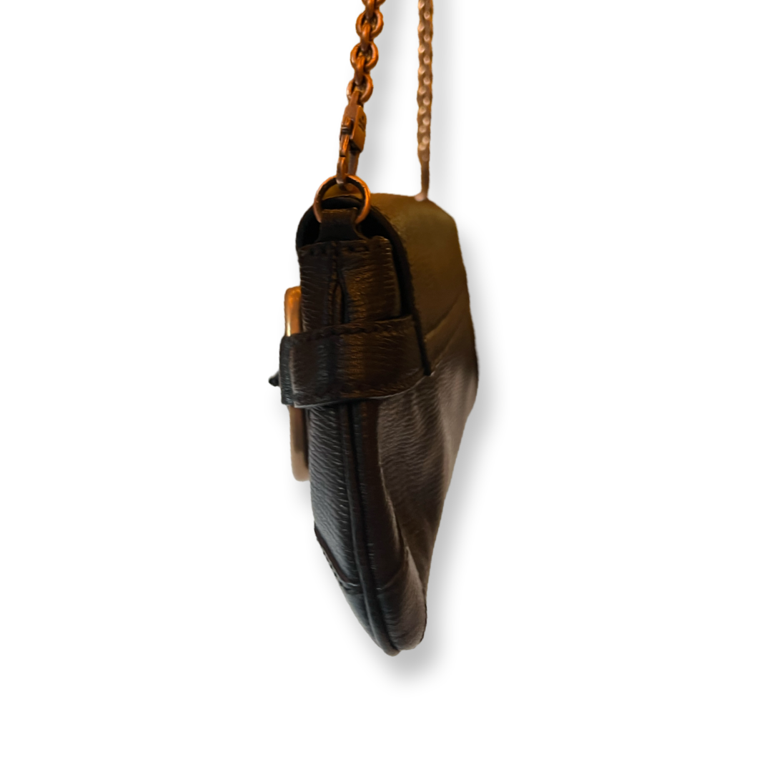Gucci Black Grain leather horsebit shoulder bag with chain detail