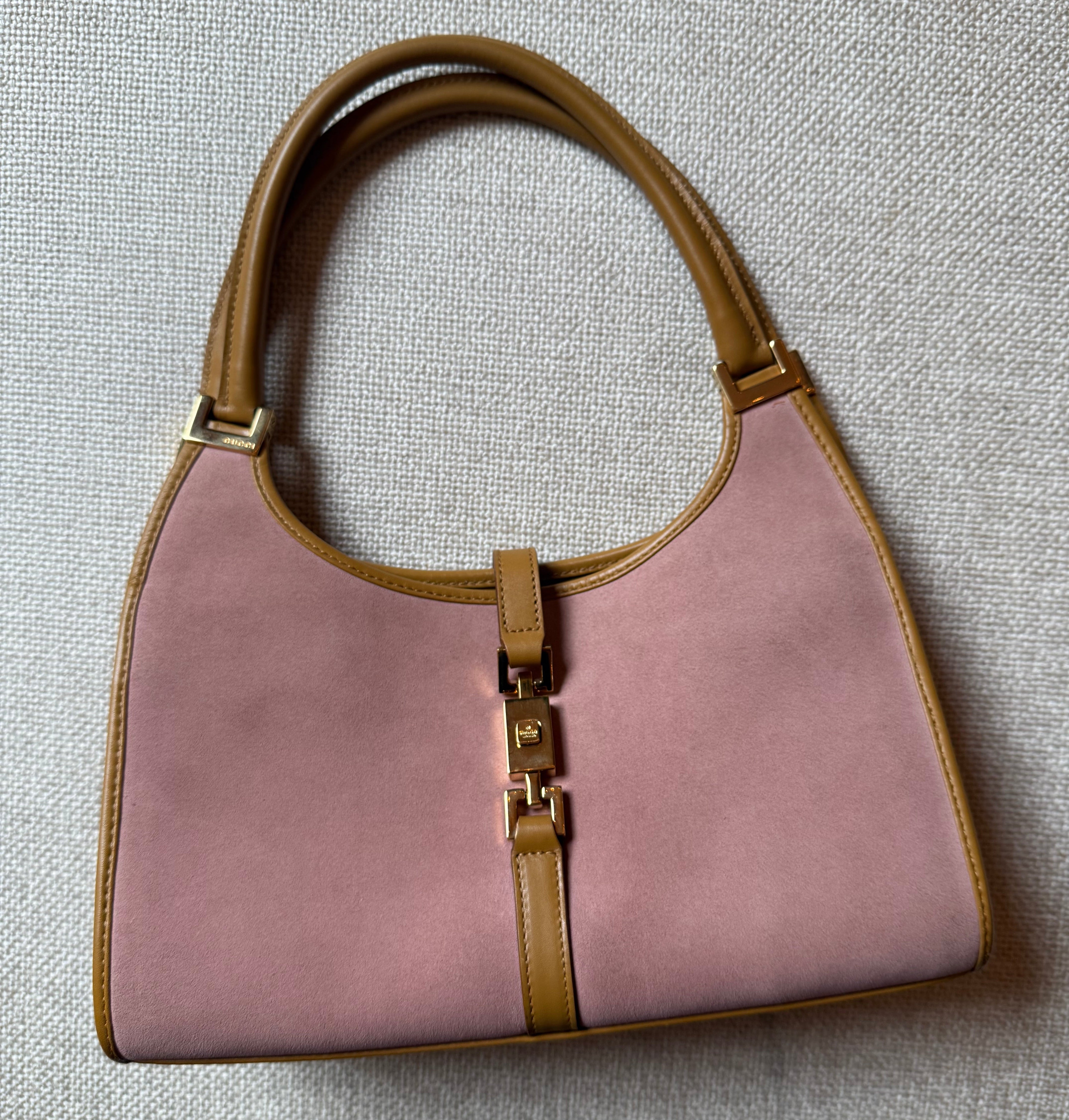 Gucci Vintage Jackie Bardot Hobo Small Suede Pink Authentic