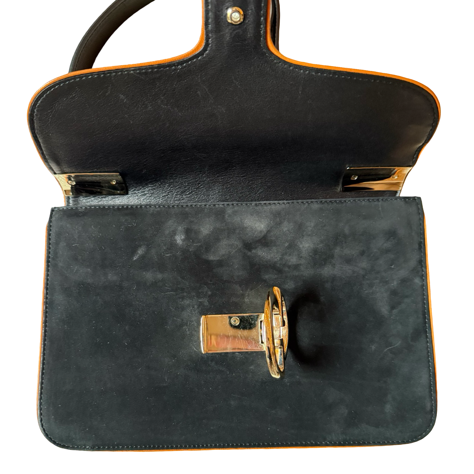Gucci Shoulder Bag medium authentic black suede orange piping