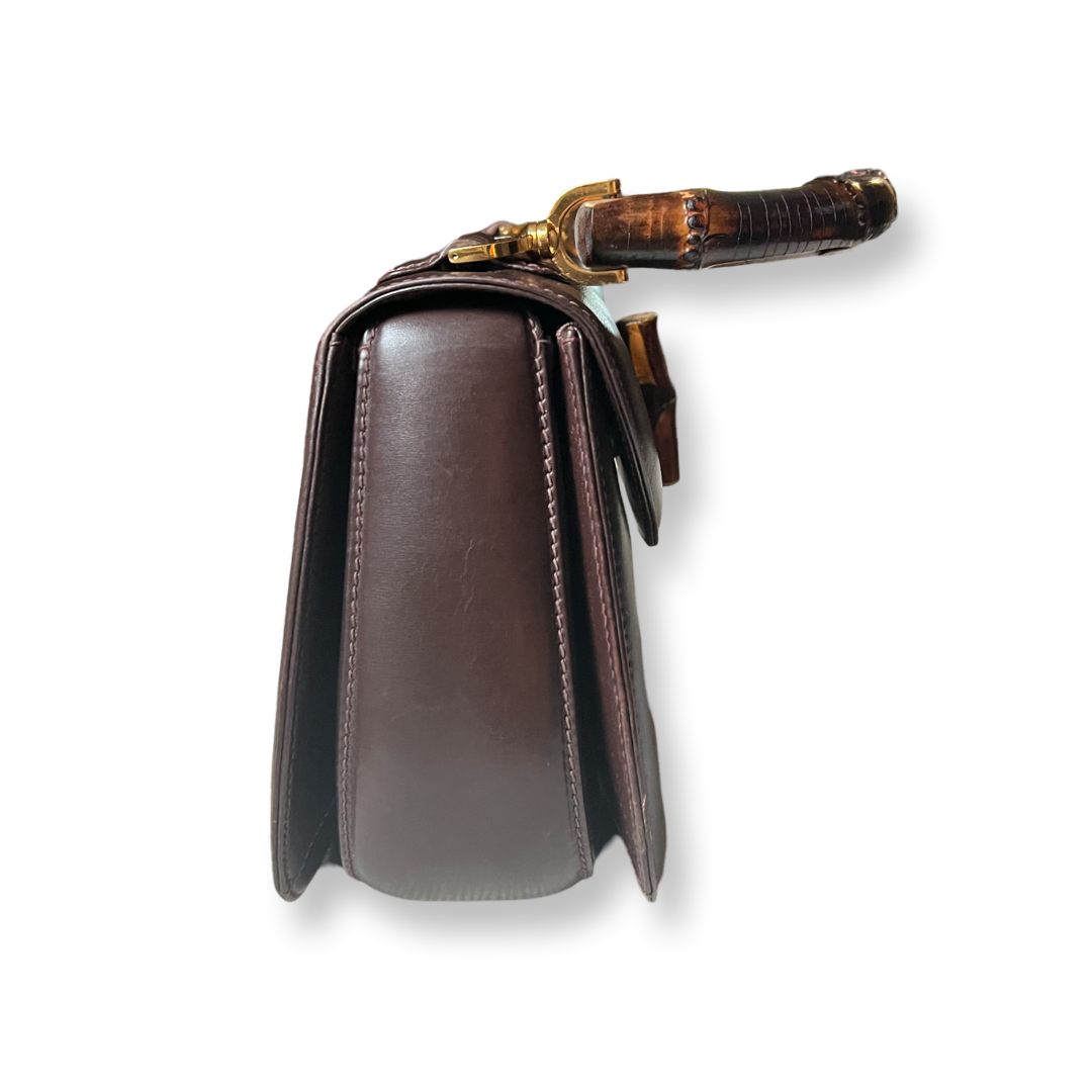 Vintage Gucci authentic brown leather bamboo top handle bag