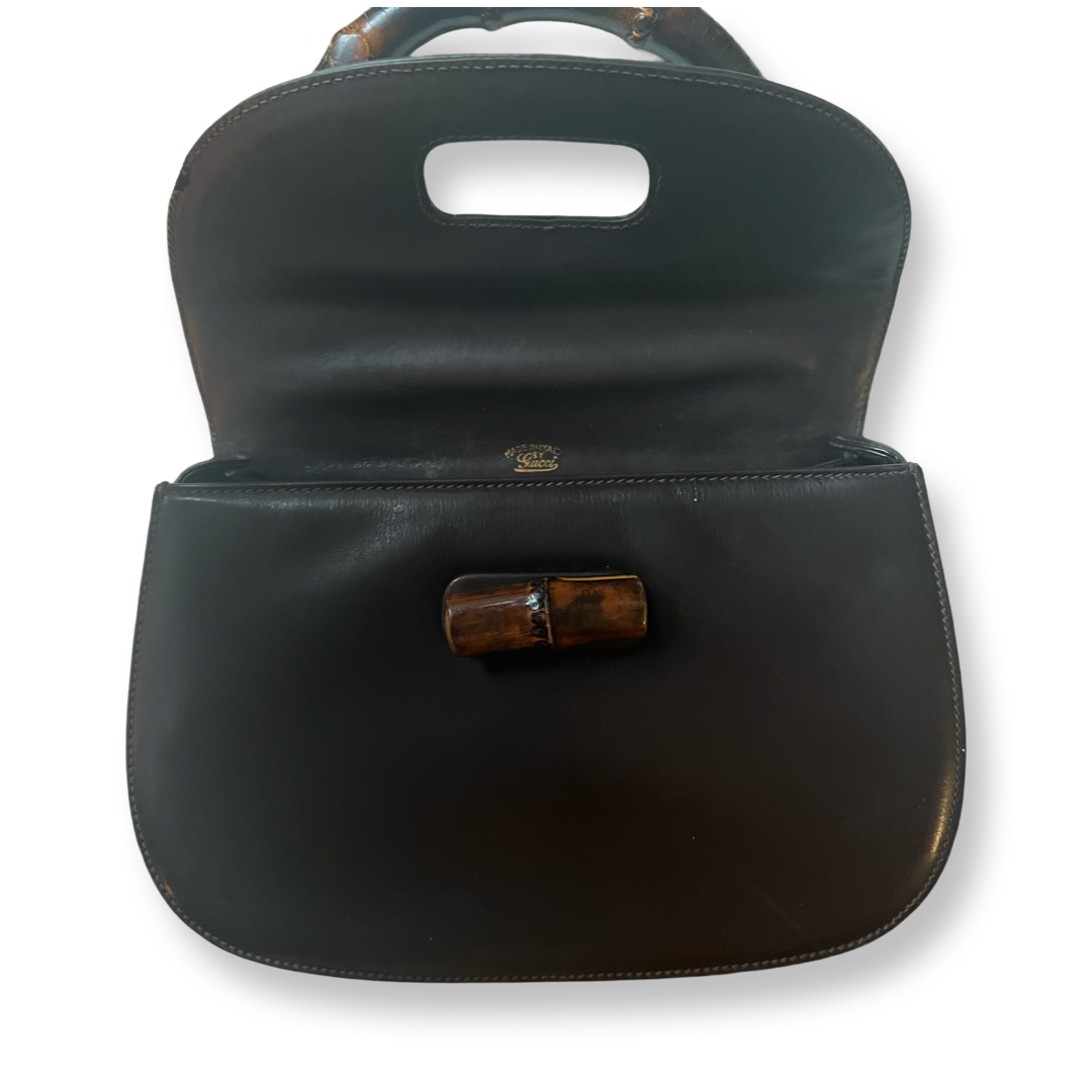Vintage Gucci Bamboo top handle bag 1970s brown leather authentic