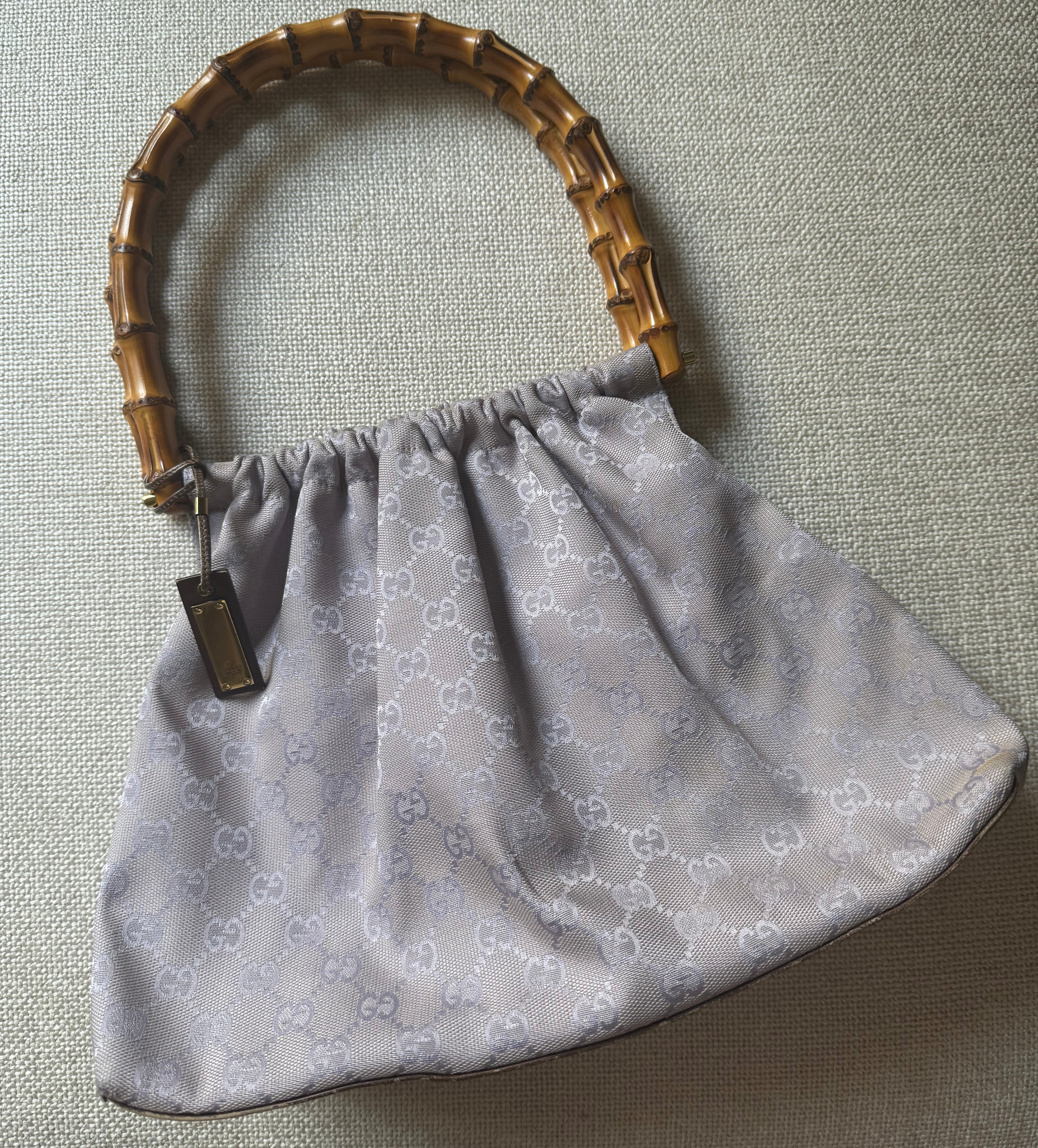 Gucci Lavender Vintage GG Bamboo Pouch Tote