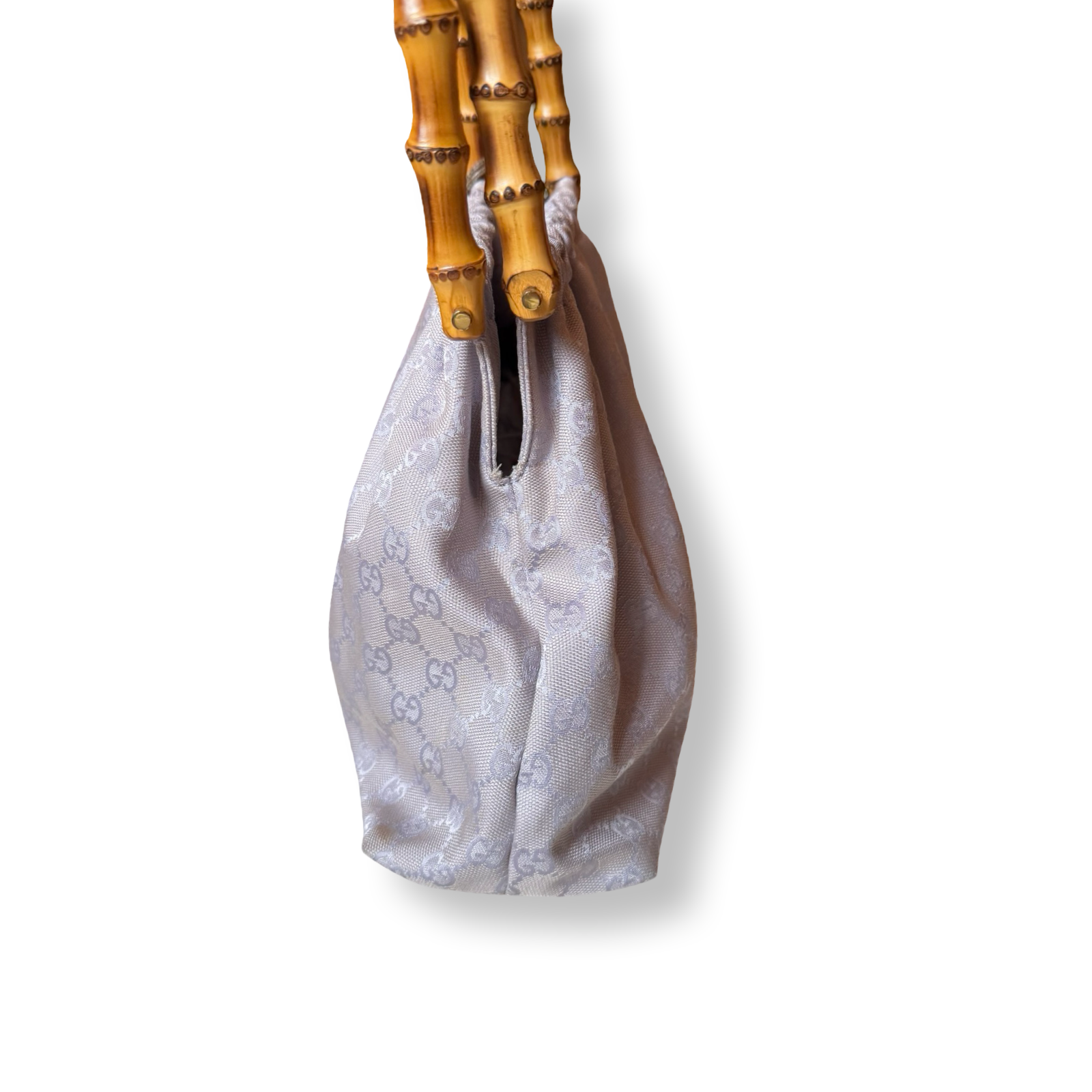 Gucci Vintage Shoulder Bag with Bamboo Handles authentic lavender gg canvas