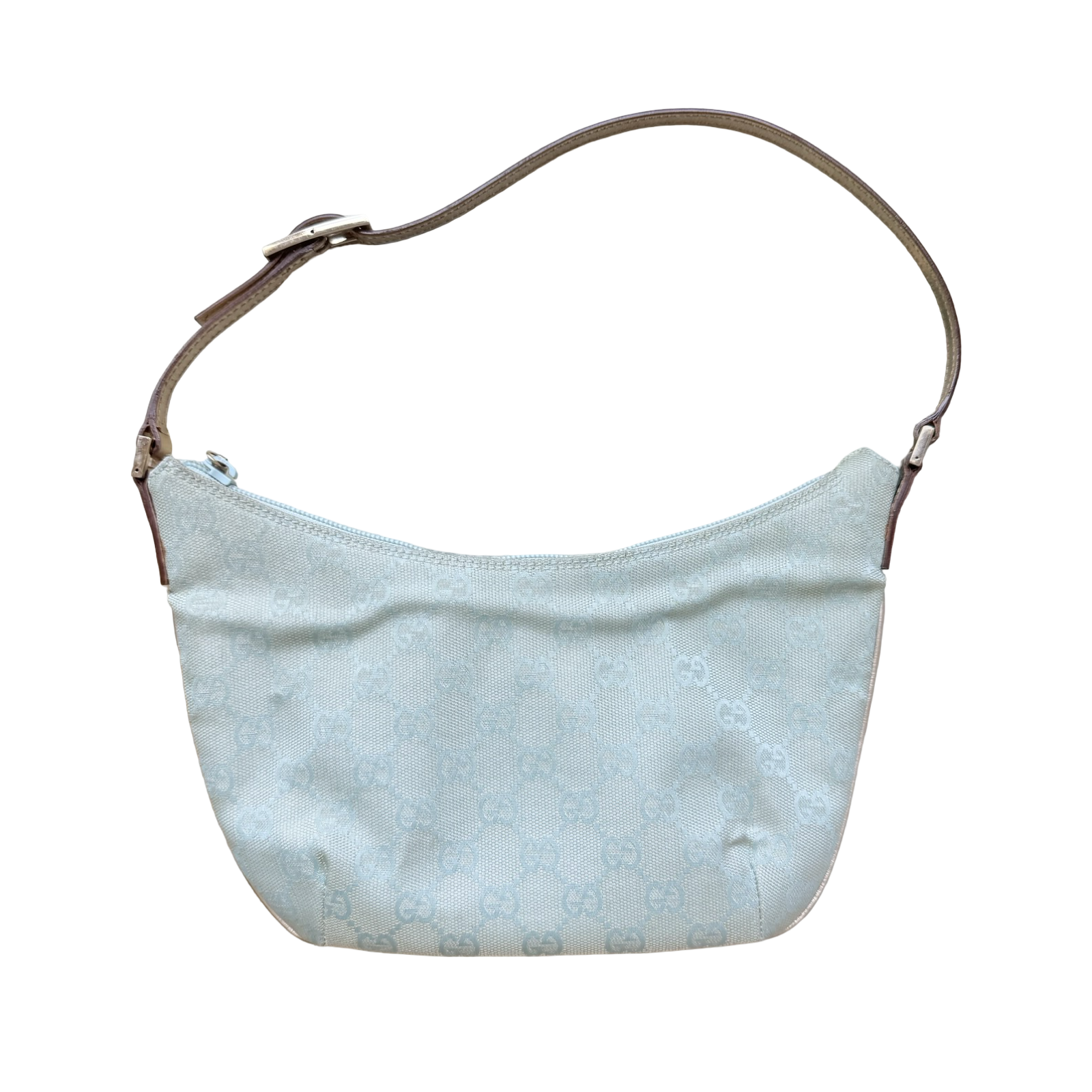 Gucci authentic Vintage Tom Ford era light blue & metallic gold monogram shoulder bag