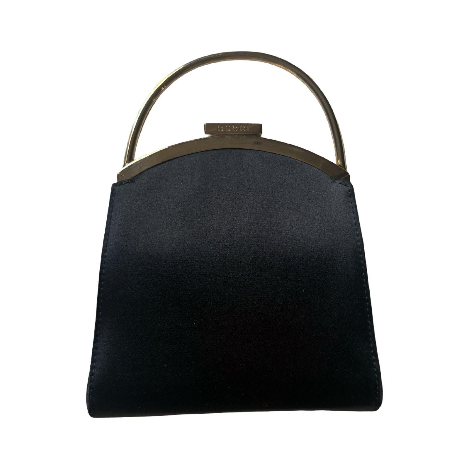 Gucci authentic 1970s vintage satin evening bag black with gold hardware