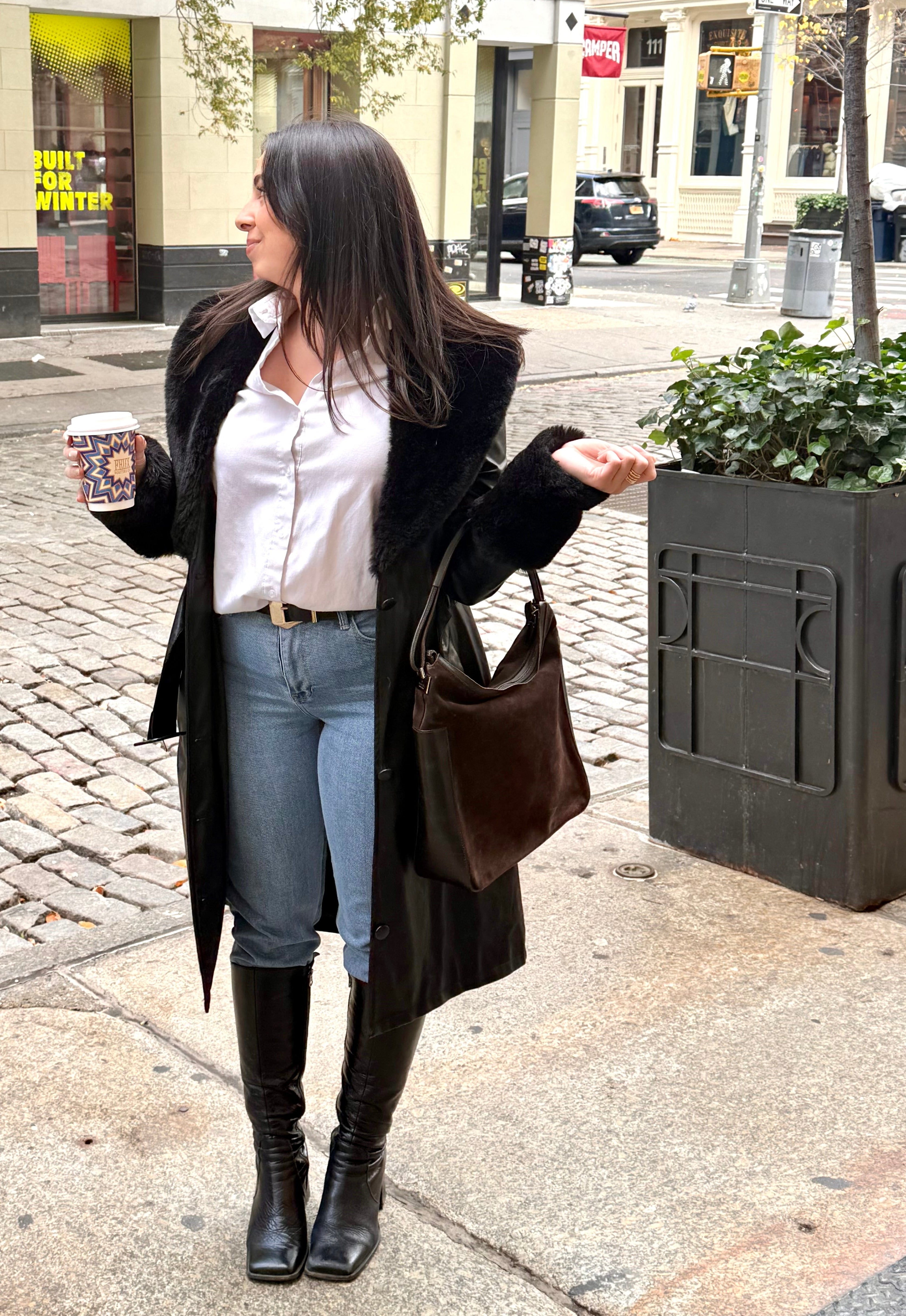 Tom Ford Era Gucci Chocolate brown suede minimal style shoulder bag