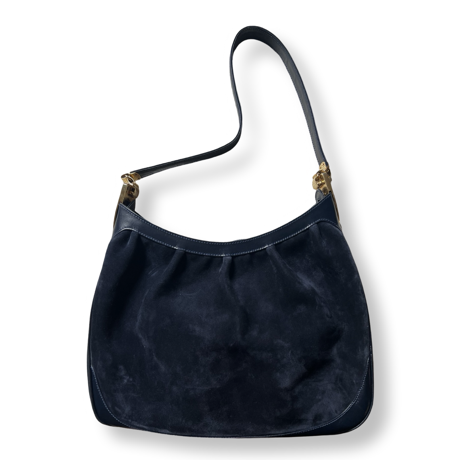 Gucci authentic vintage navy suede and leather shoulder bag