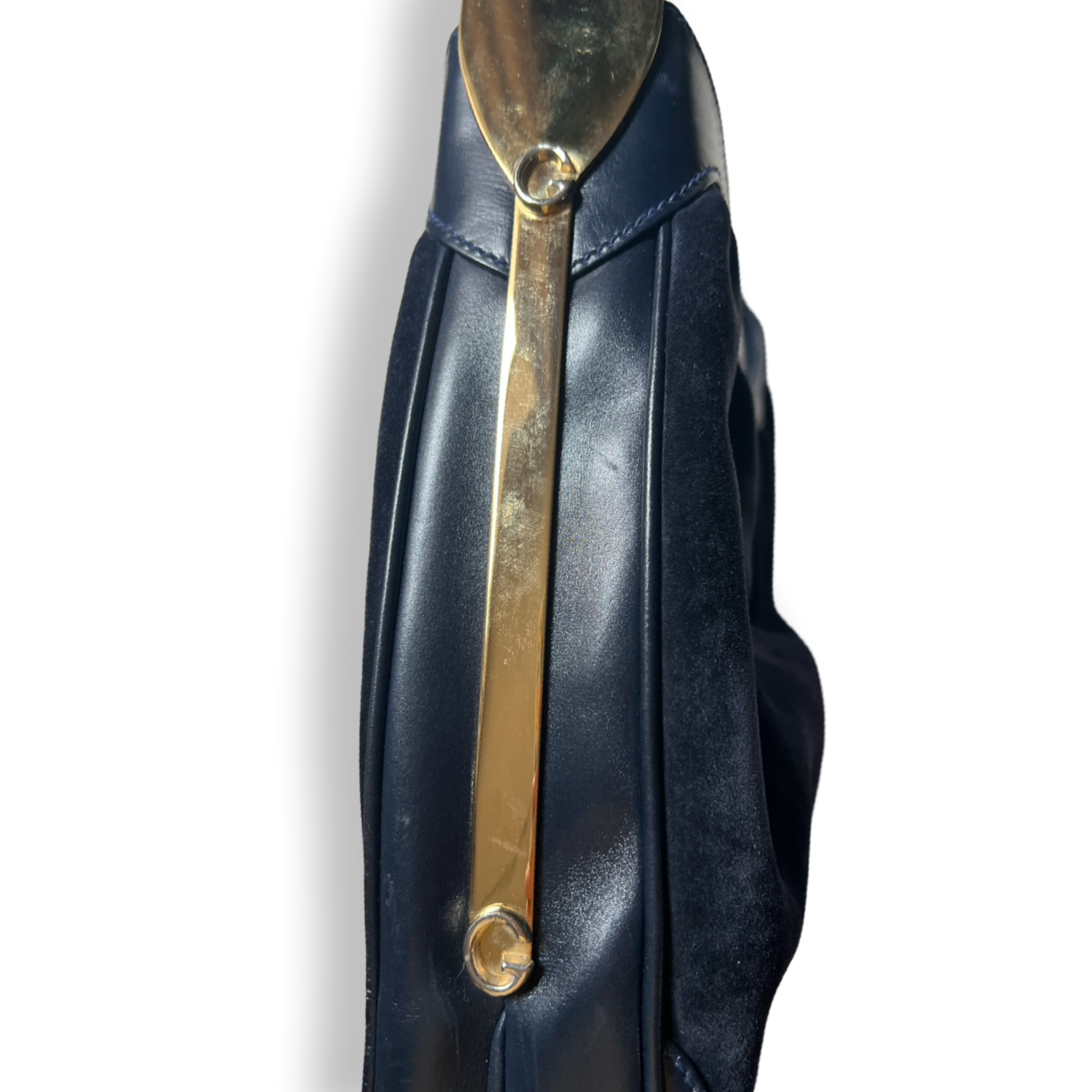 Gucci vintage shoulder navy with gold original 1970s hardware