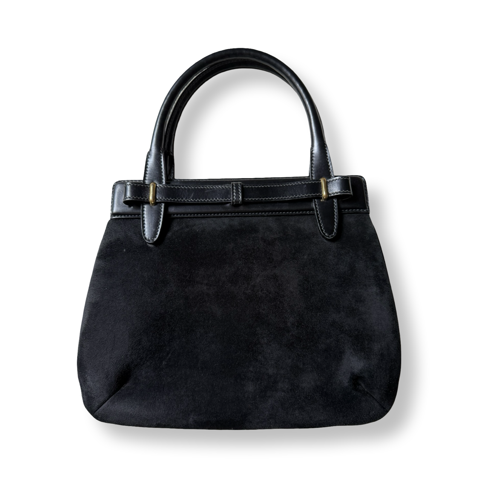Gucci Vintage Authentic Black Suede 70s or 60s Kelly Style Handbag gold hardware