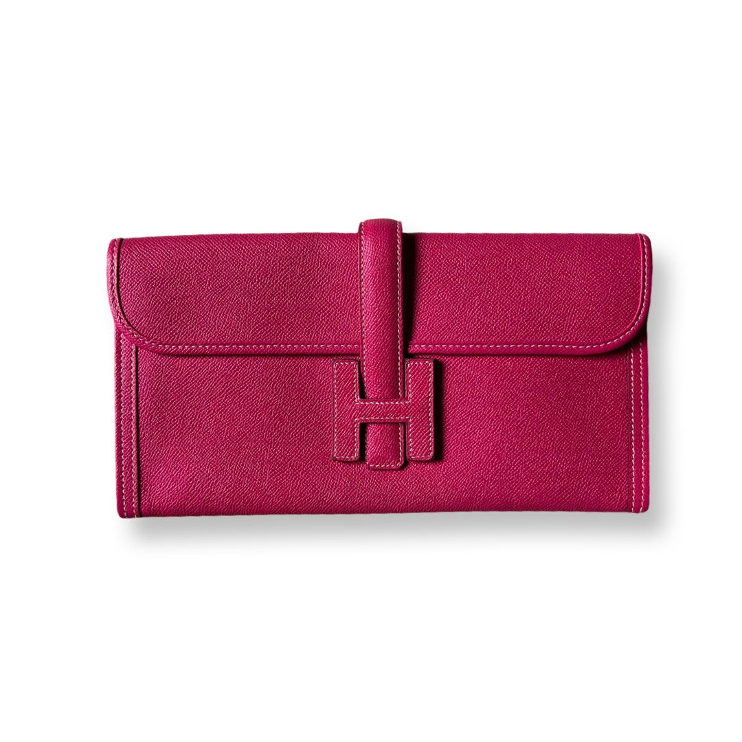 Hermes Jige Elan Clutch Rose Tyrien Epsom Leather