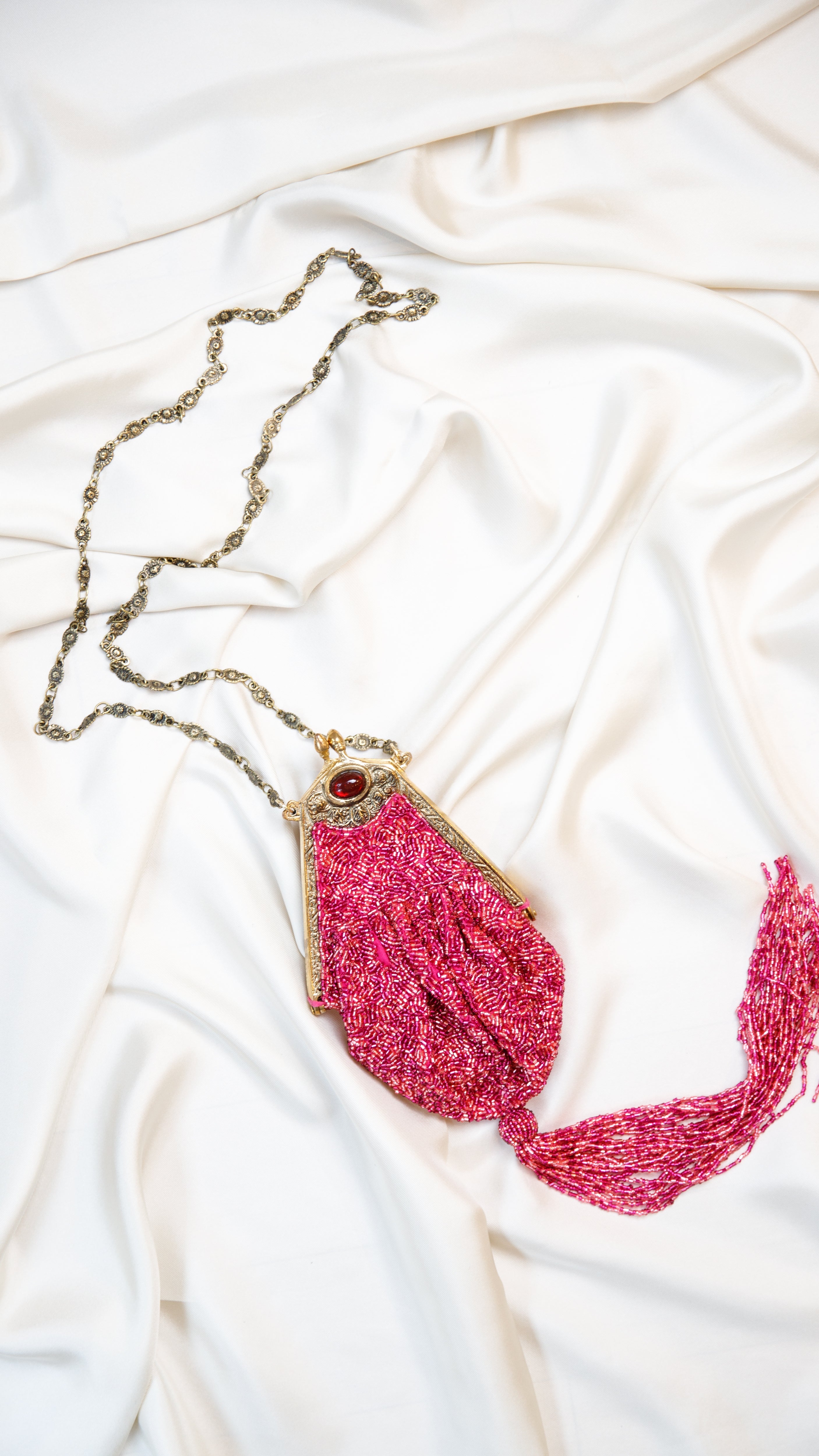 Hand made vintage inspired one of a kind fully beaded with tassel evening bag Island to East Side X the Vintage New Yorker