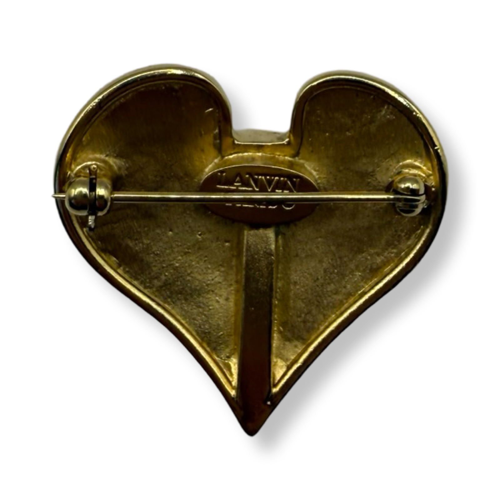 Lanvin Vintage authentic gold plated Heart shaped Pin blue stone