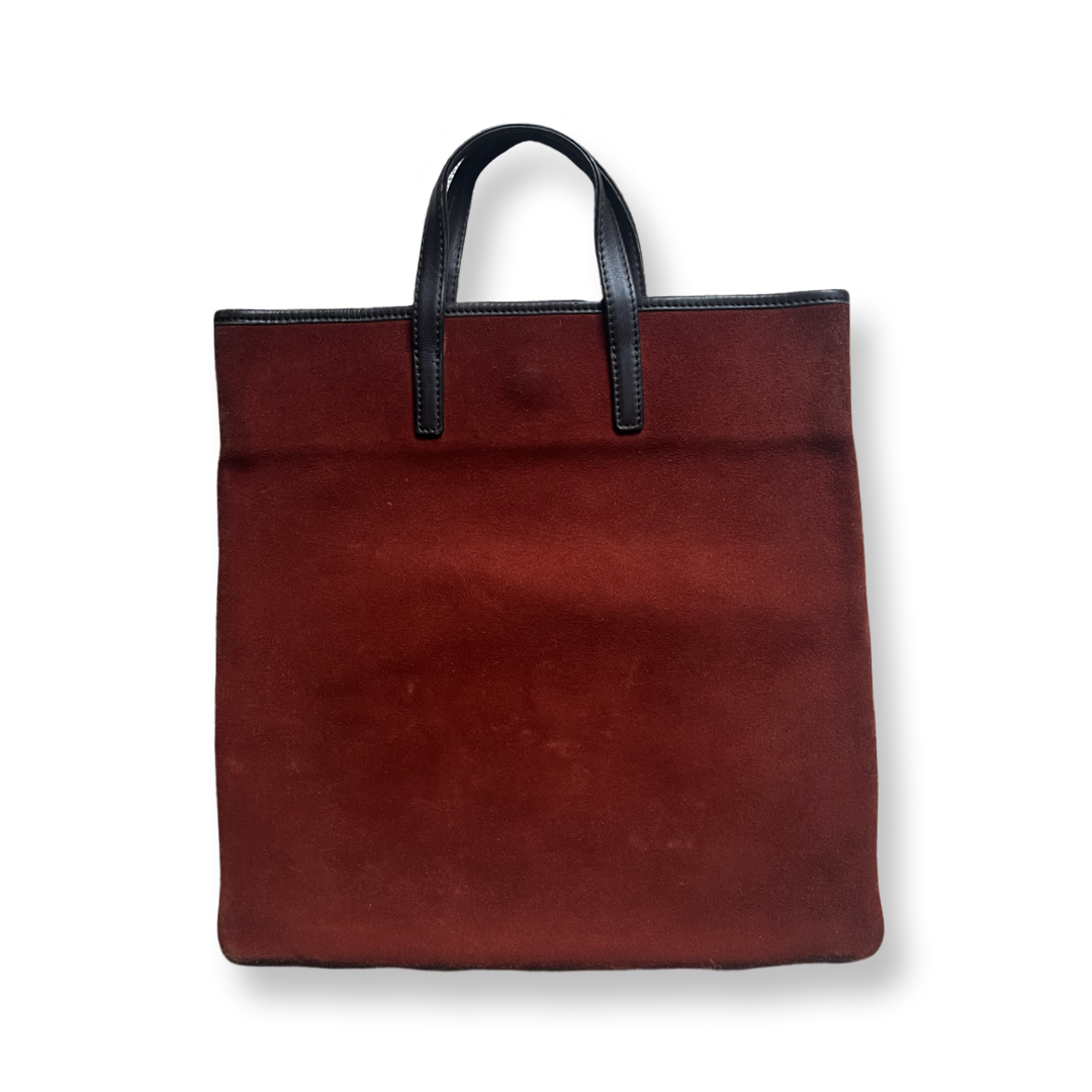 Vintage Loewe Orange Suede Tote Brown Leather Details