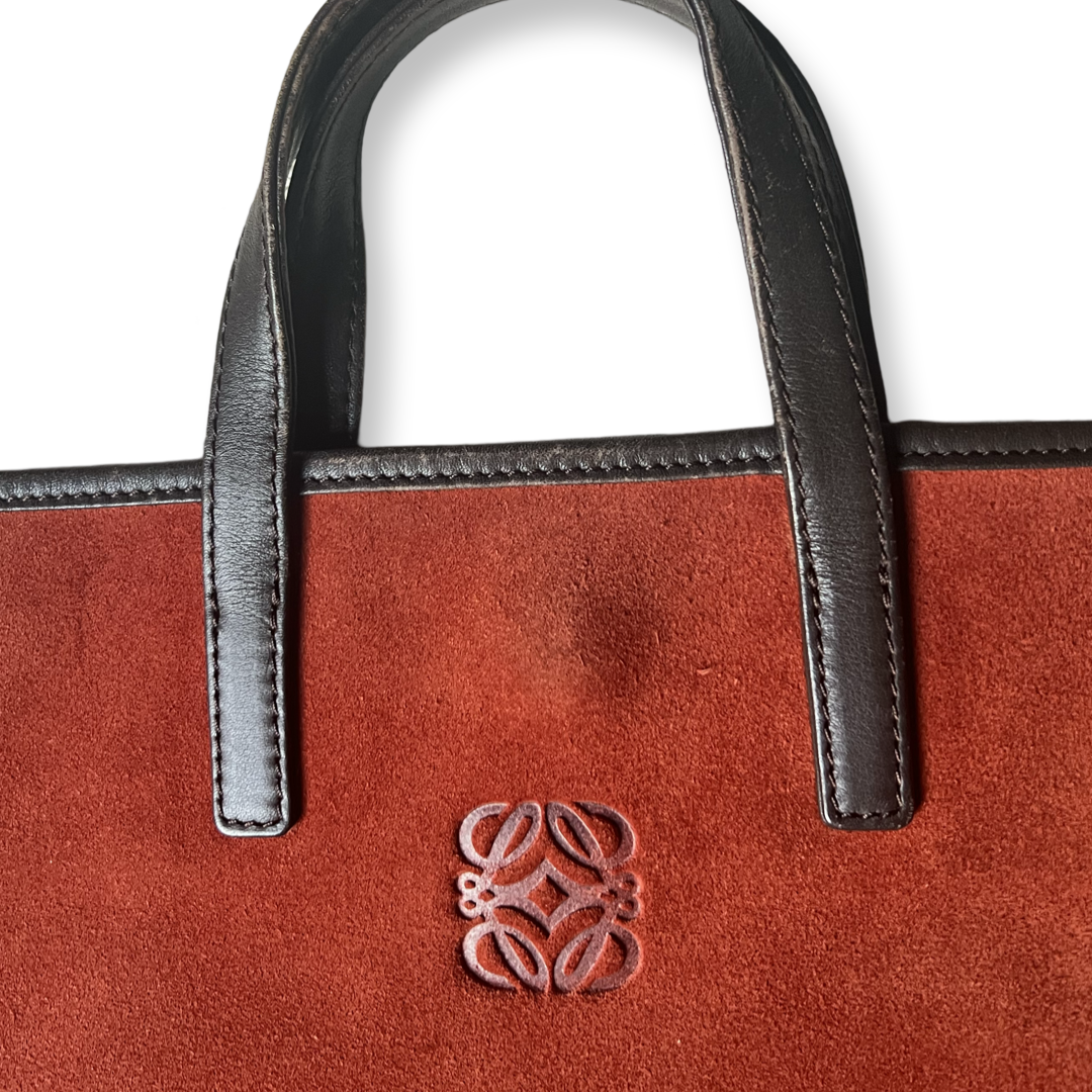 Orange Suede old loewe tote brown detail anagram