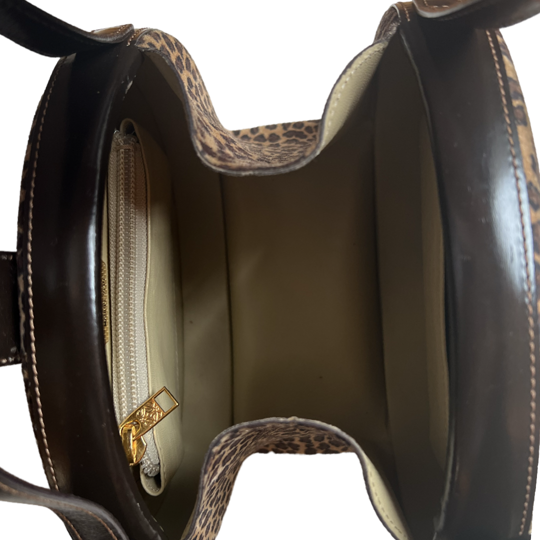 loewe old leopard handbag round top handle with shoulder strap
