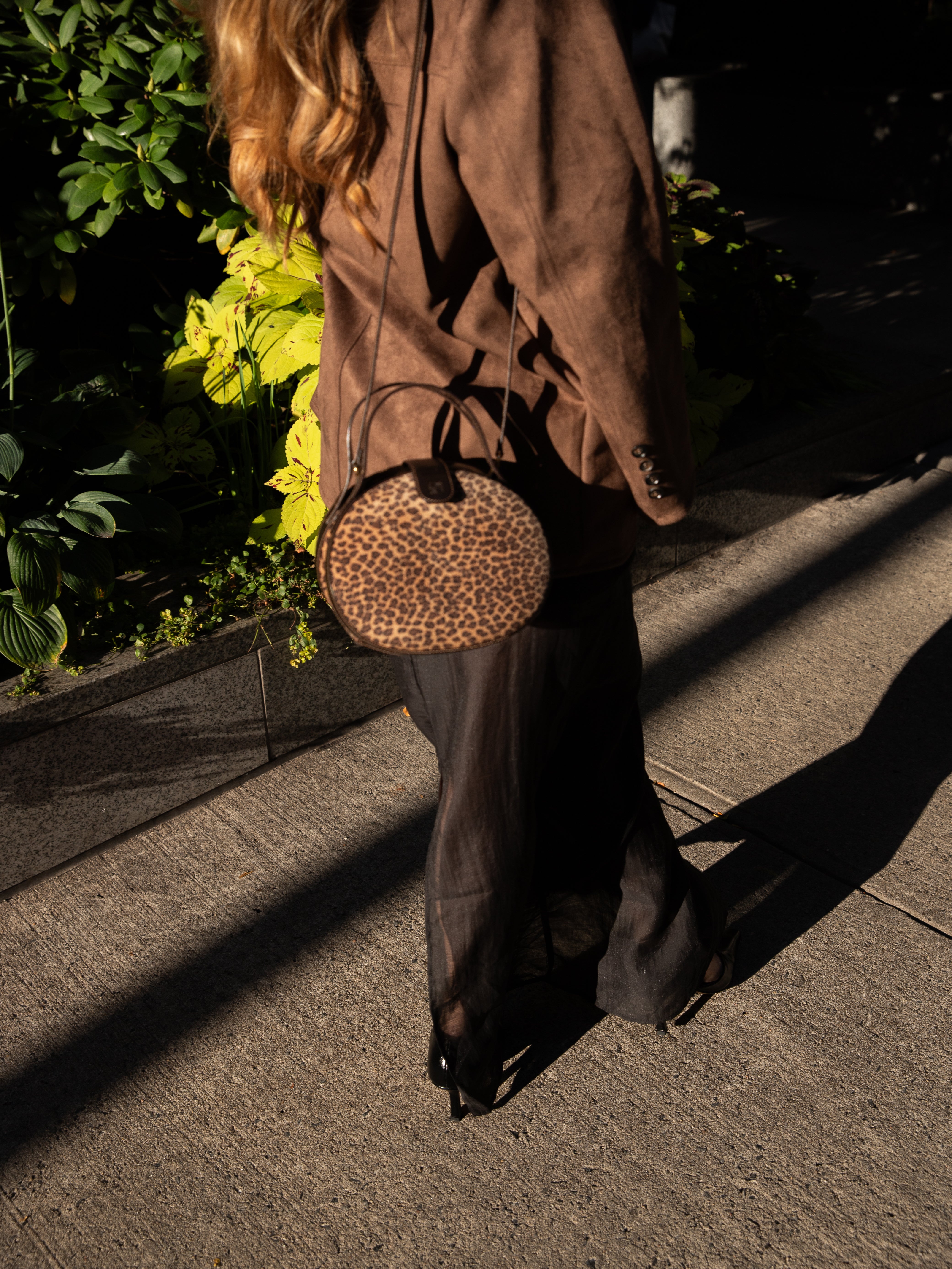 Loewe Leopard Suede and Brown Leather Round Satchel Bag retro