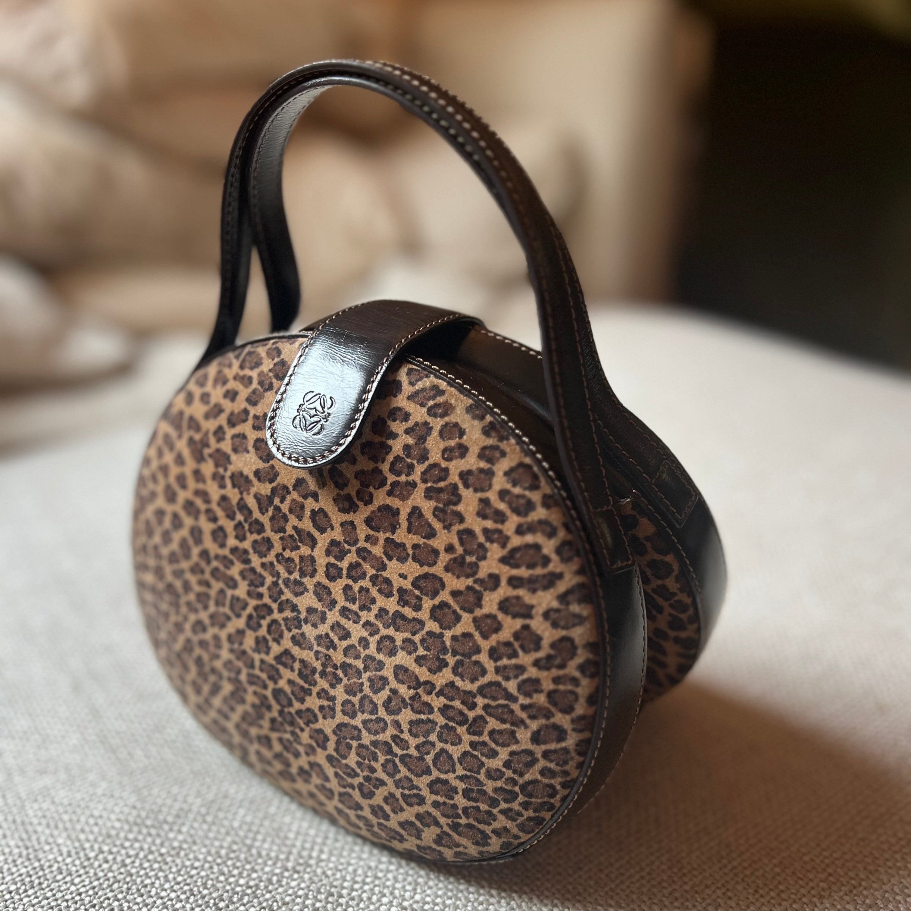 Loewe retro suede animal print brown leather handbag