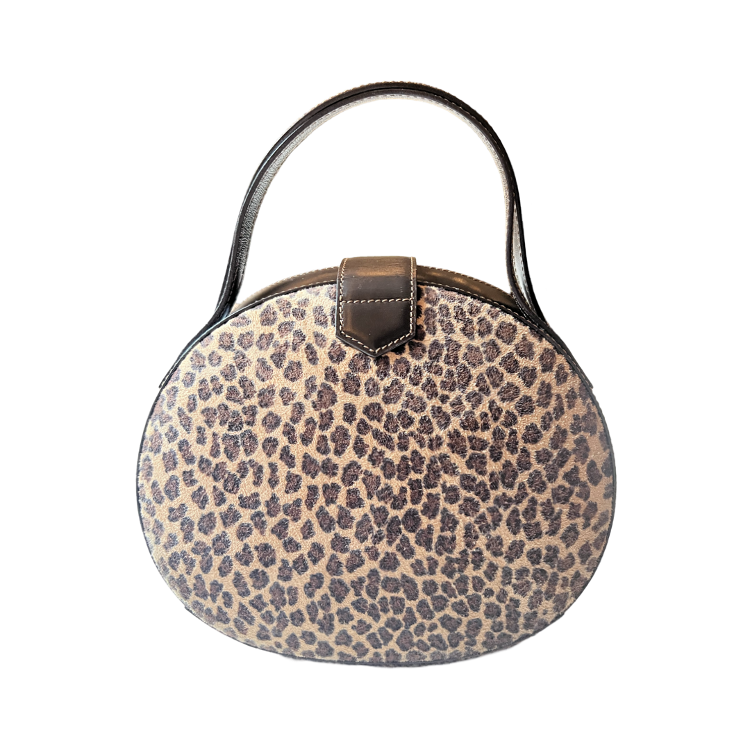 loewe vintage leopard print brown leather and suede shoulder bag handbag
