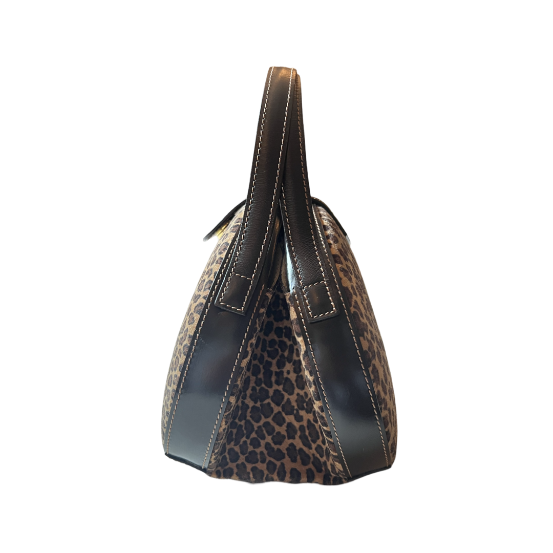 vintage loewe round top handle & shoulder strap brown animal print bag