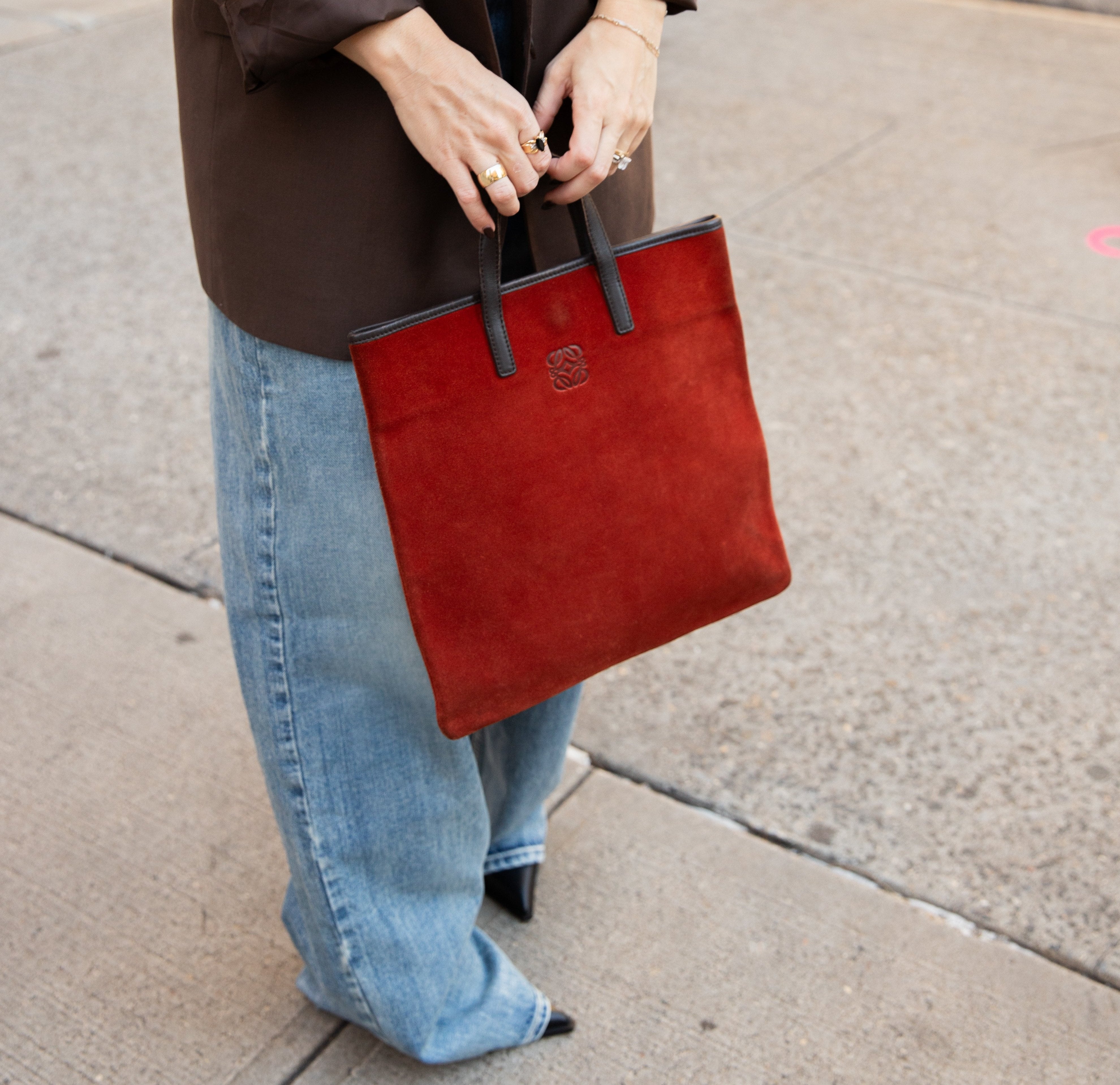 Loewe Orange Suede Brown Leather retro mini tote