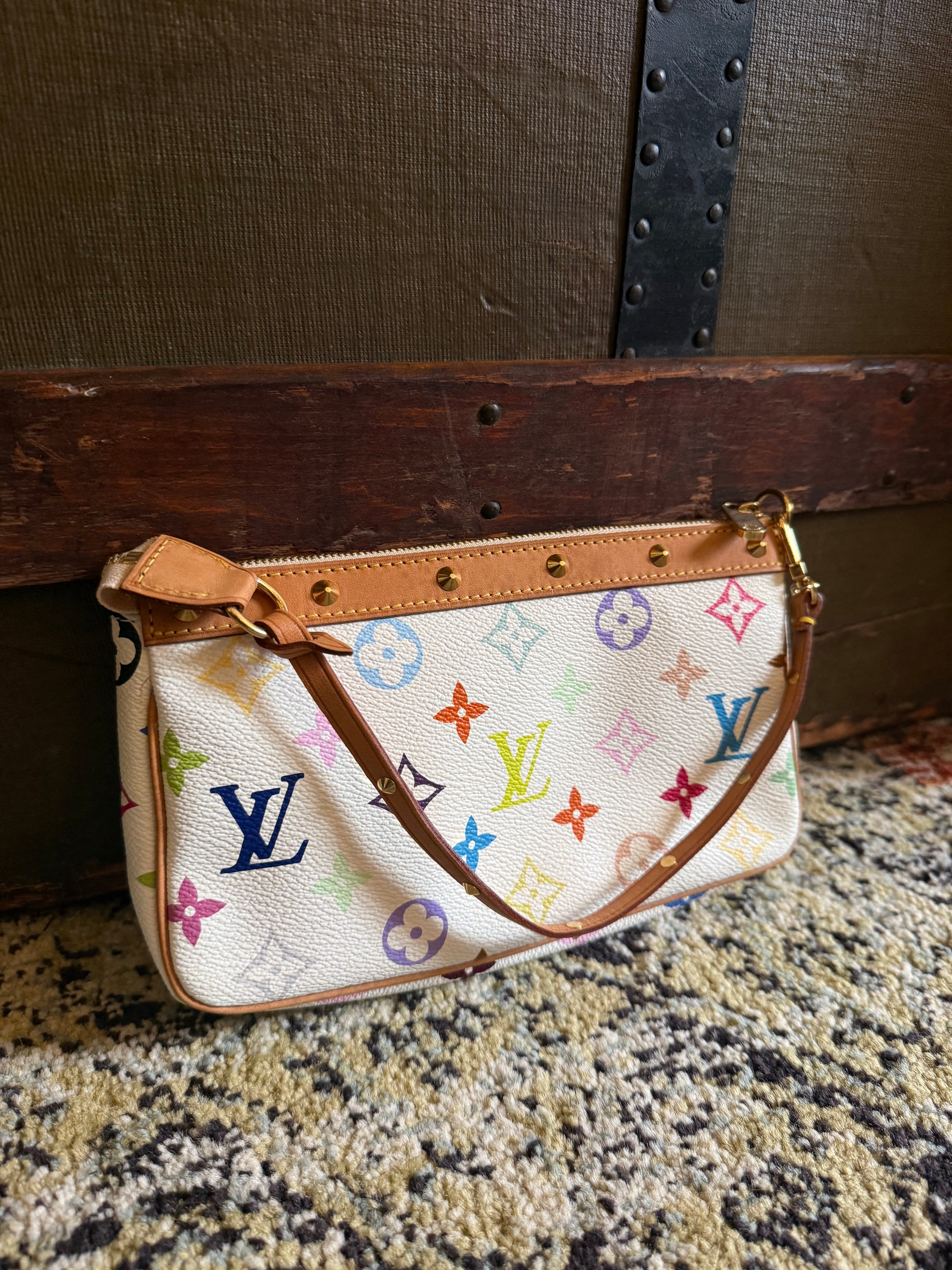 Louis Vuitton Original Takashi Murakami Collab 2000s Authentic White Multi Pochette
