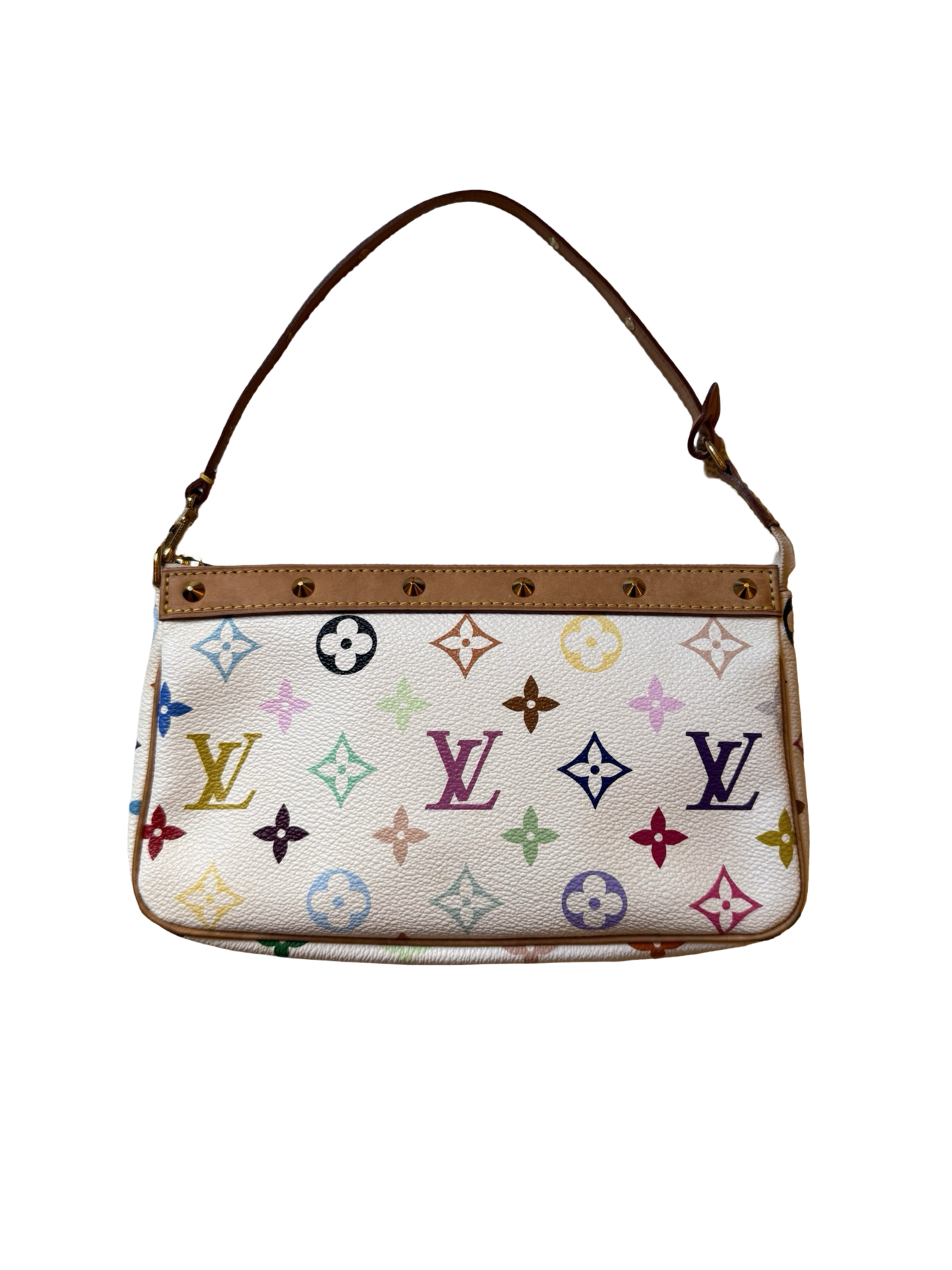 LV TM 2000s collab multi color white pochette authentic y2k original