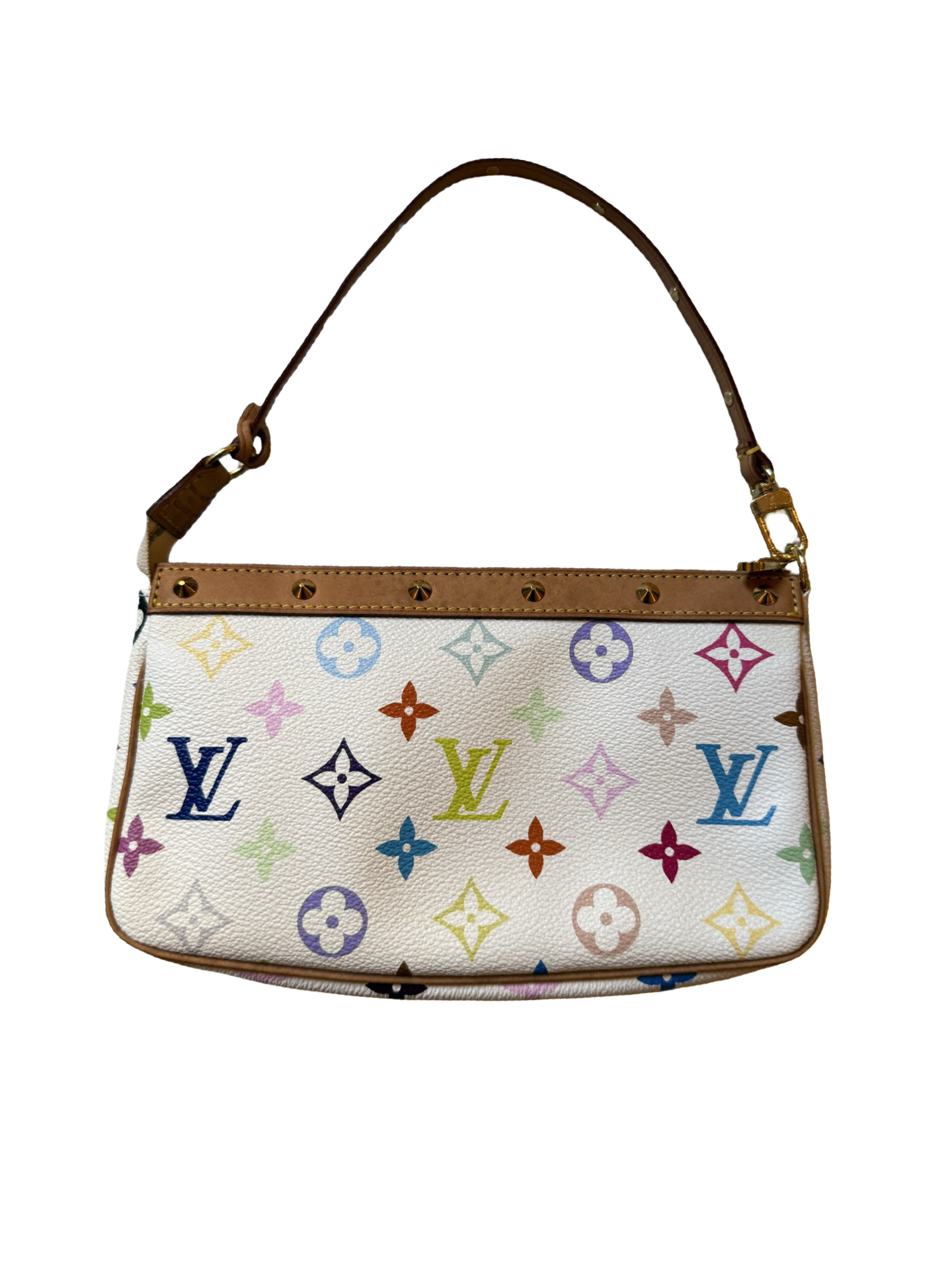 Louis Vuitton Authentic Original Takashi Murakami collaboration Pochette white rainbow color