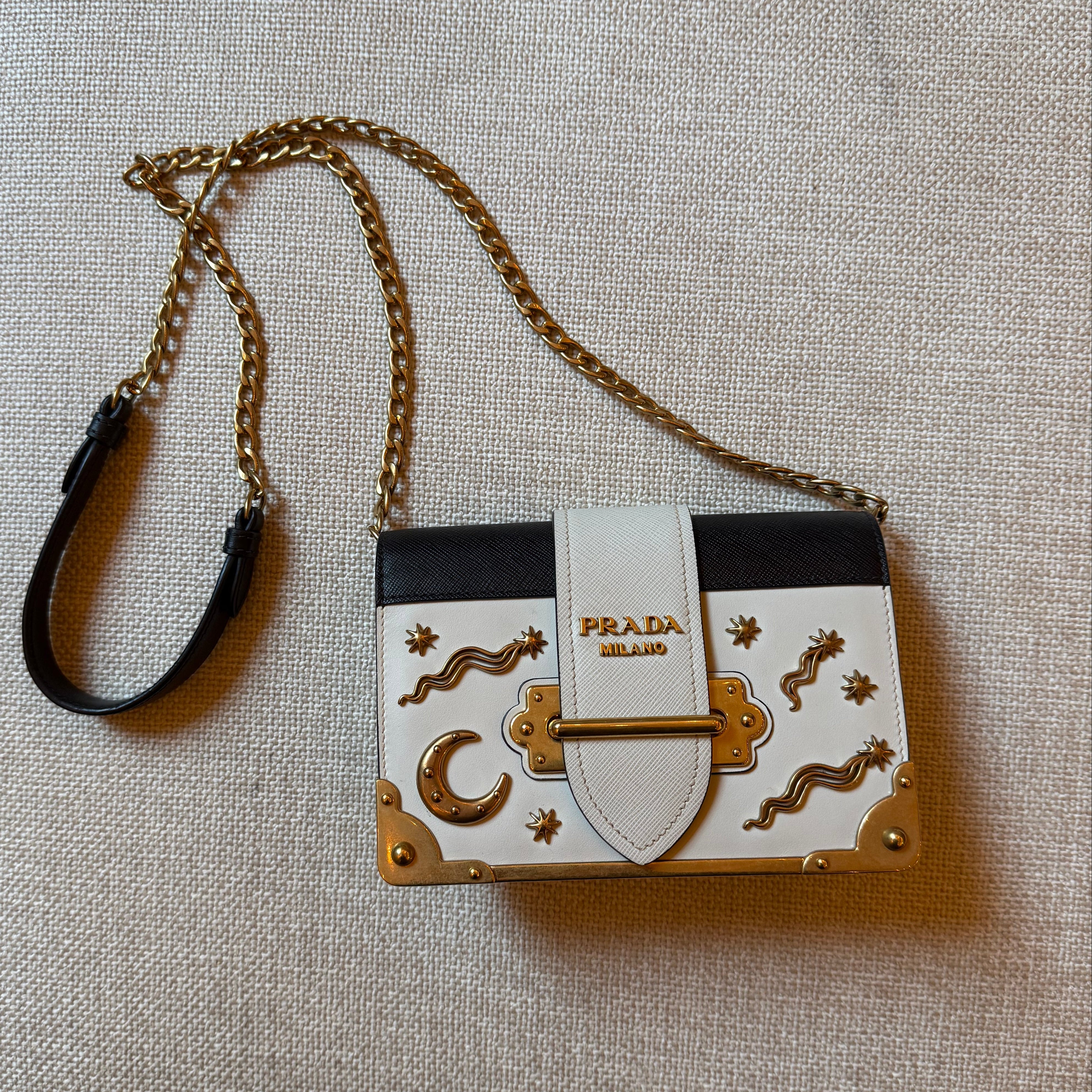 Prada Cahier Astrology Edition Pink authentic moon & starts charms gold hardware shoulder bag