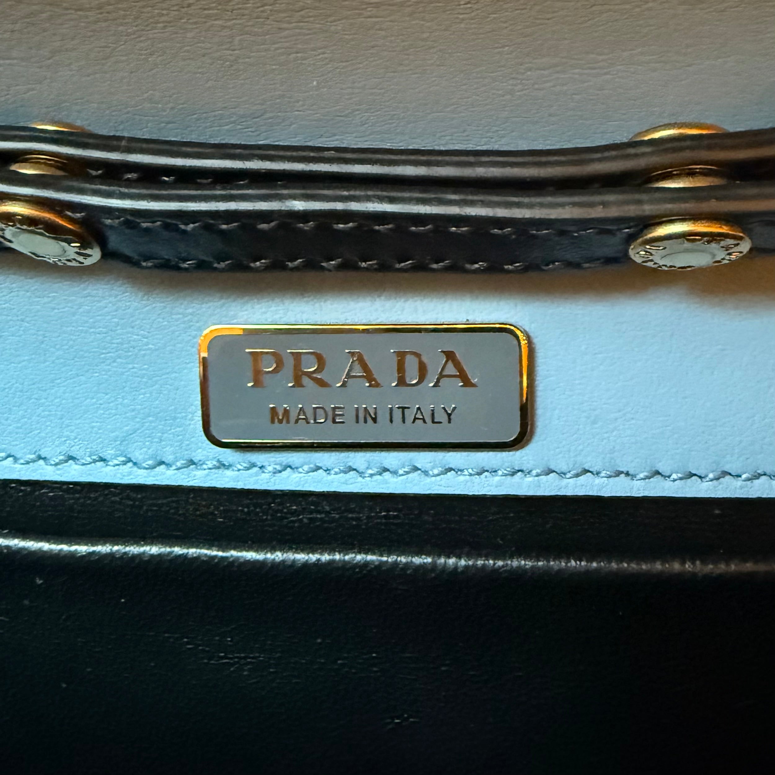 Prada Cahier Bag Astrology Edition Light Blue leather authentic gold hardware moon and stars versatile bag
