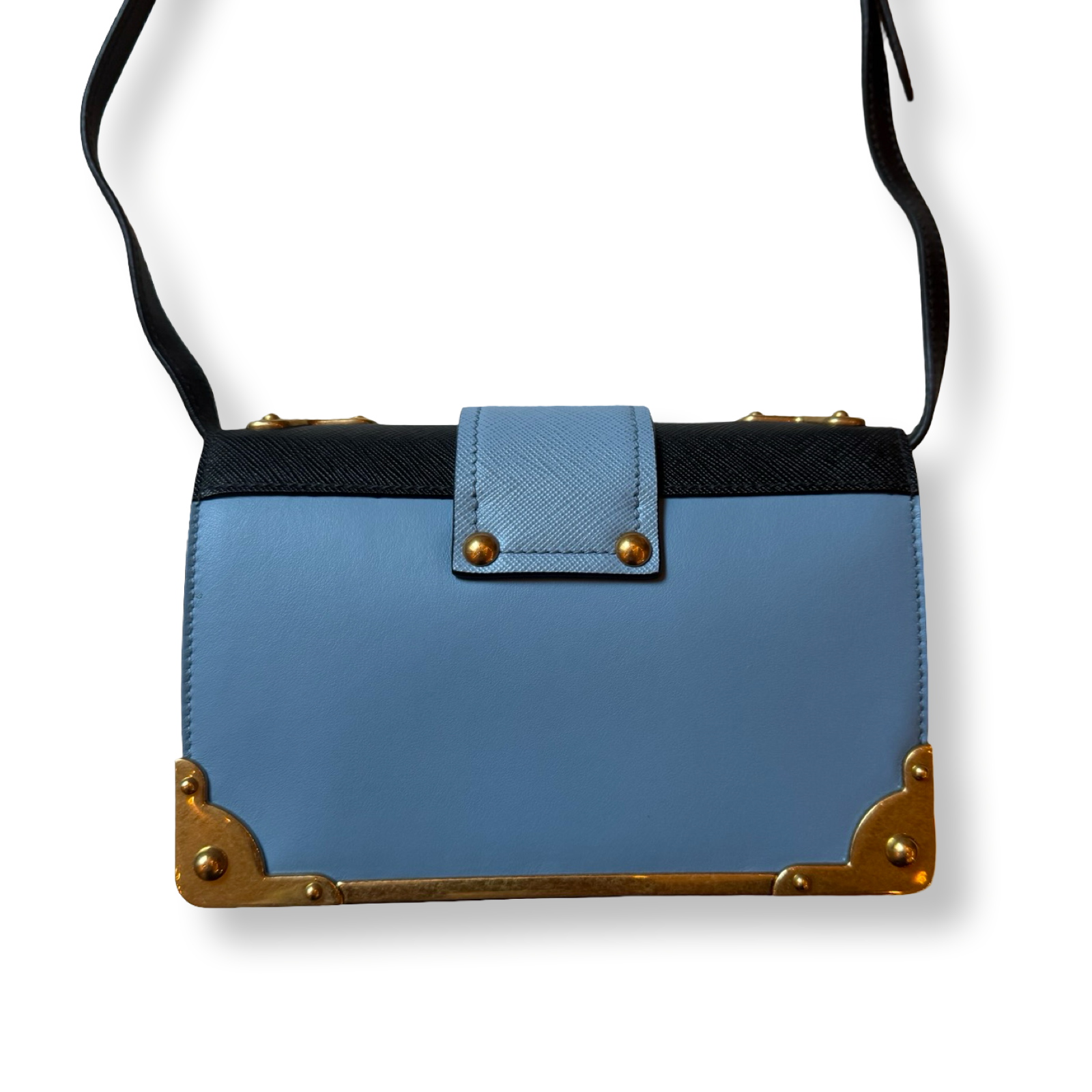 Prada Cahier Bag Astrology Edition Light Blue leather authentic gold hardware moon and stars versatile bag